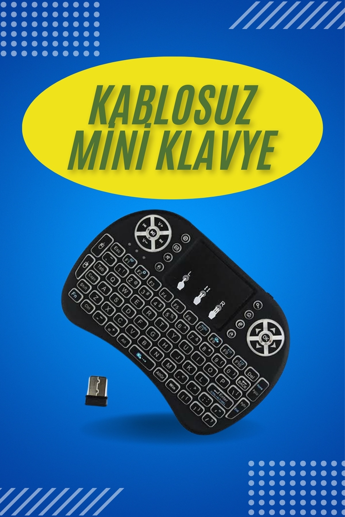 Işıklı Kablosuz Mini Klavye ve Dokunmatik Mouse Seti Türkçe Kablosuz - Lisinya