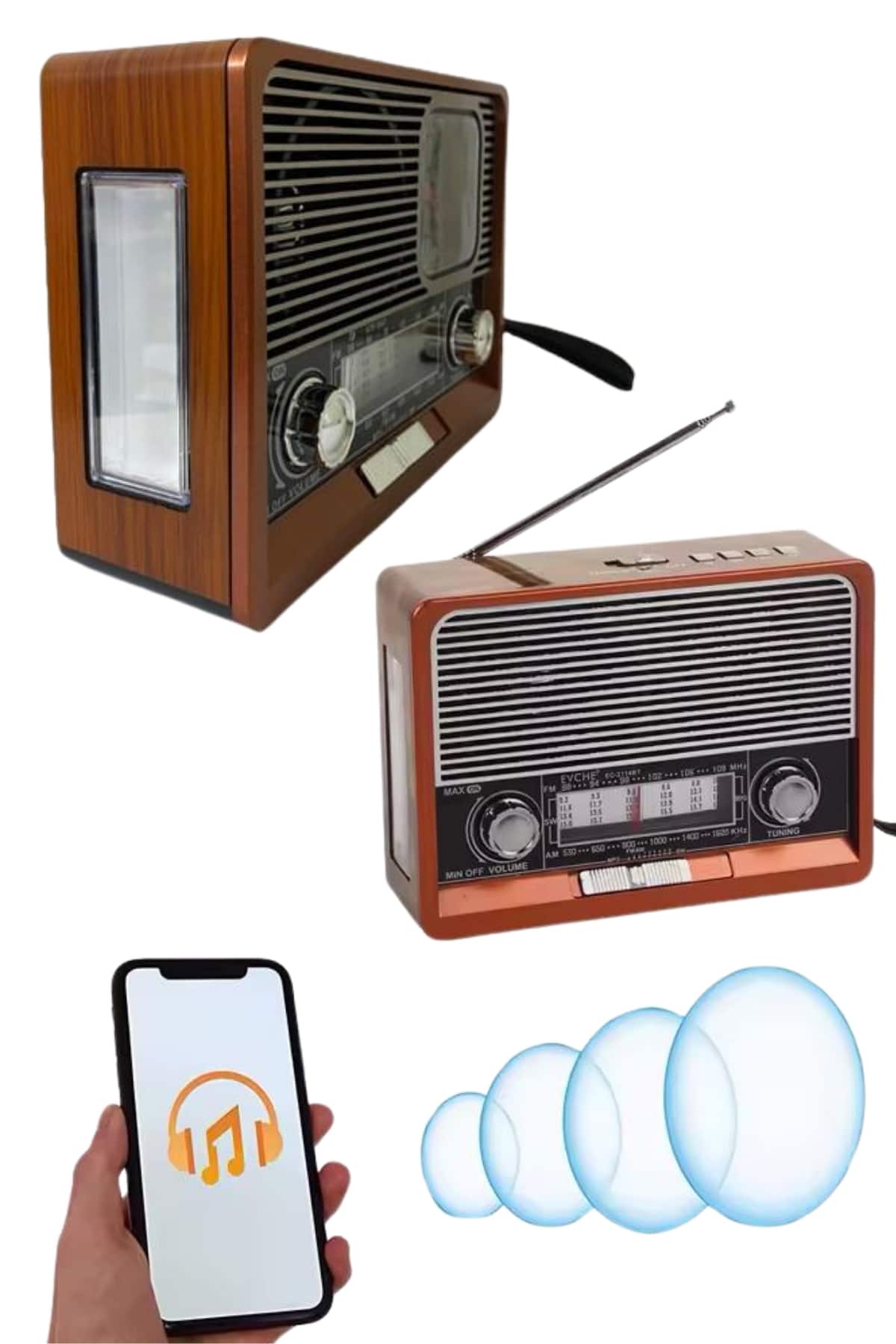 Saatli Fenerli Bluetooth Nostaljik Radyo AUX SD USB Girişli Bluetooth Hoparlör - Lisinya