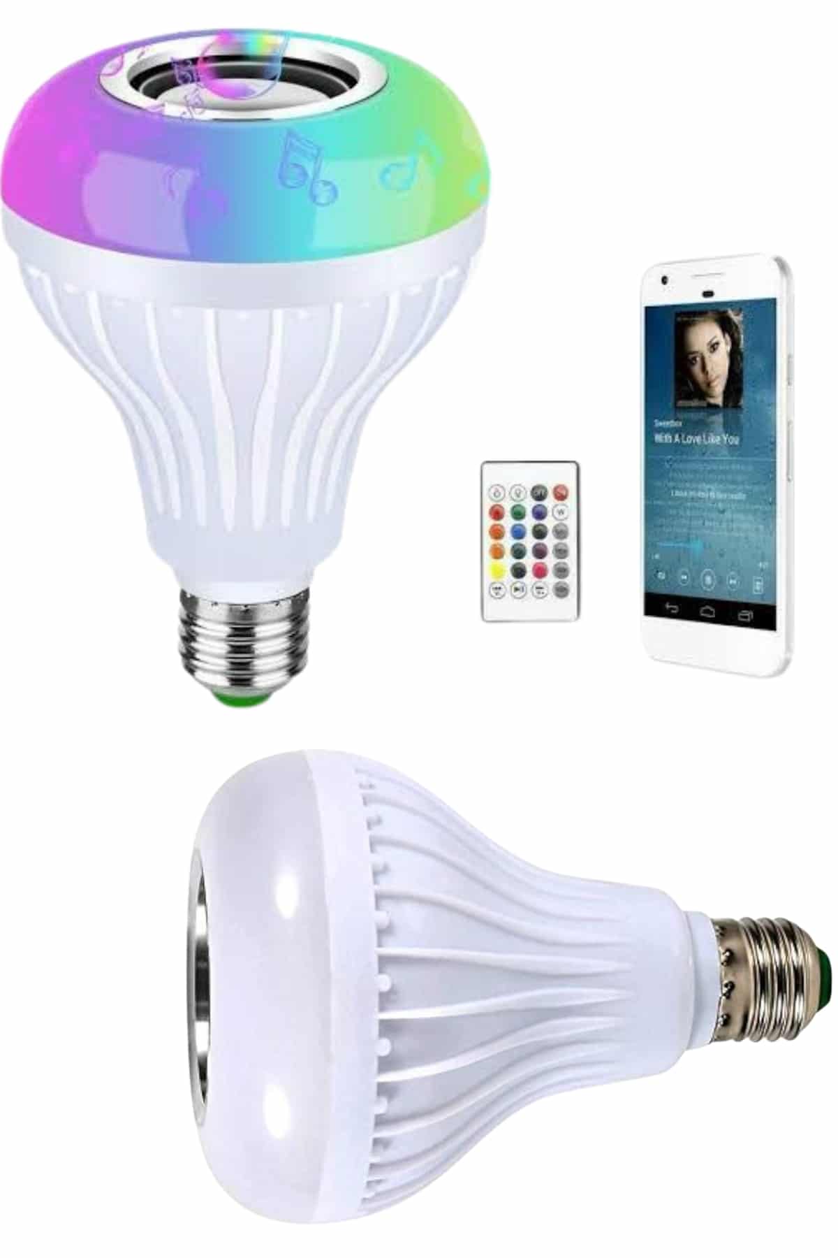 Kumandalı RGB Led Işık Bluetooth Hoparlör Ses Lambası Renkli Ampul - Lisinya