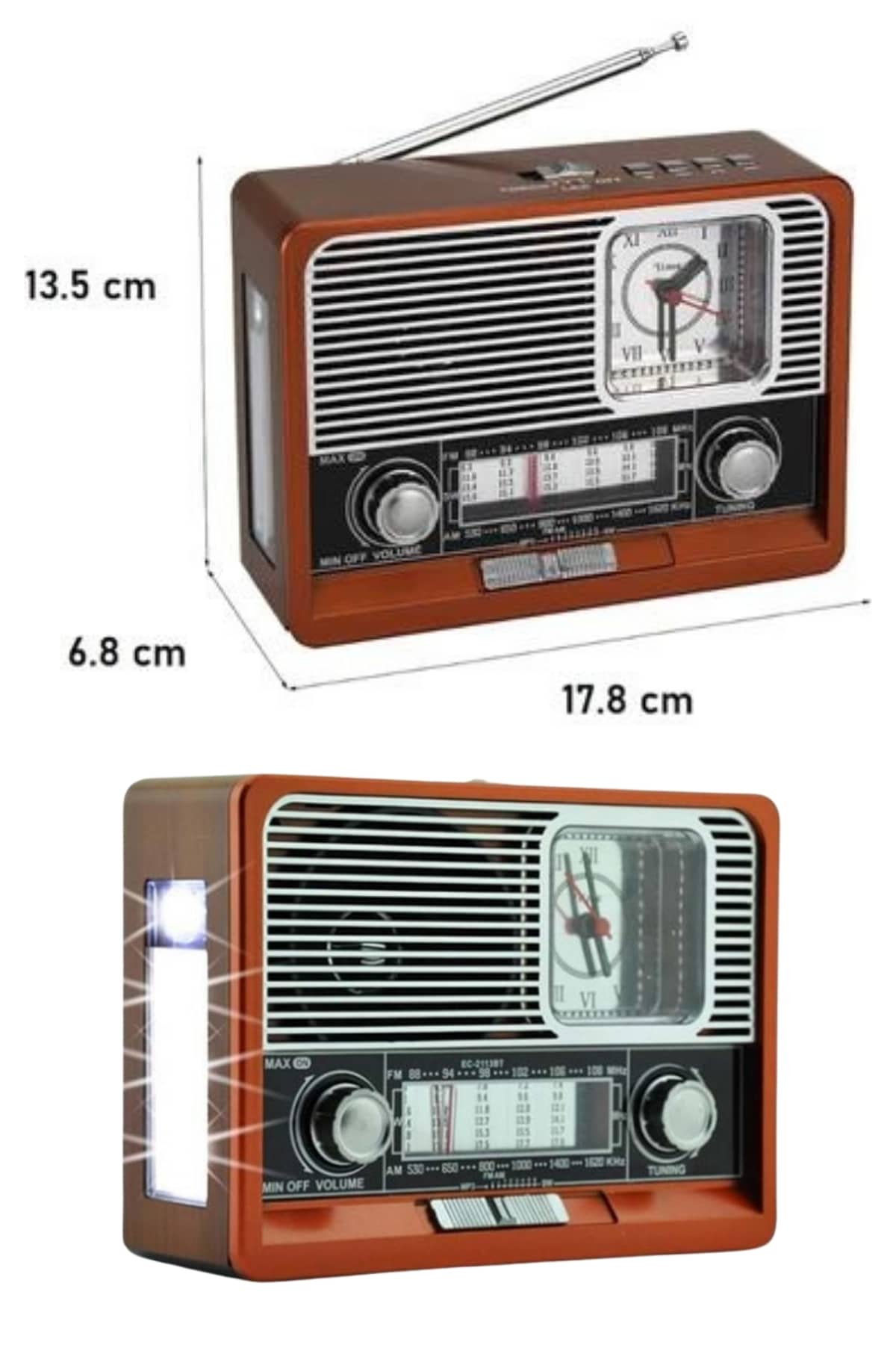 Saatli Fenerli Bluetooth Nostaljik Radyo AUX SD USB Girişli Bluetooth Hoparlör - Lisinya