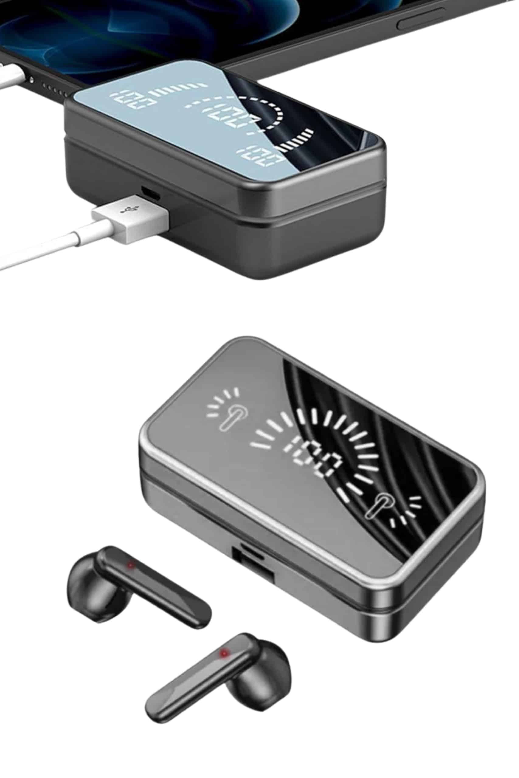 Powerbankli Bluetooth Kulaklık Yüksek Ses Aynalı Çift Dijital Gösterge Ekranı - Lisinya