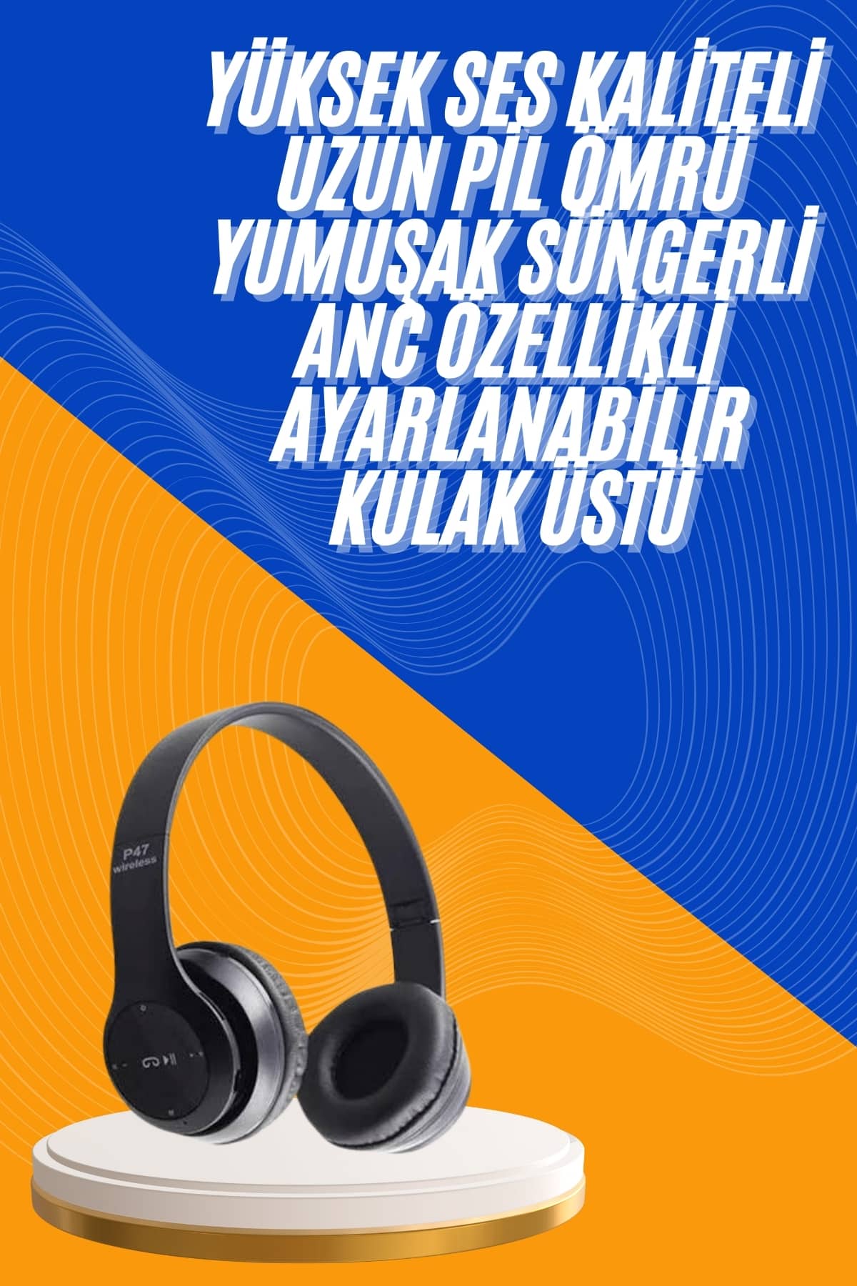 Wireless 5.0 Bluetooth Kablosuz Kulaklık ANC Özellikli Kulak Üstü Ayarlanabilir - Lisinya