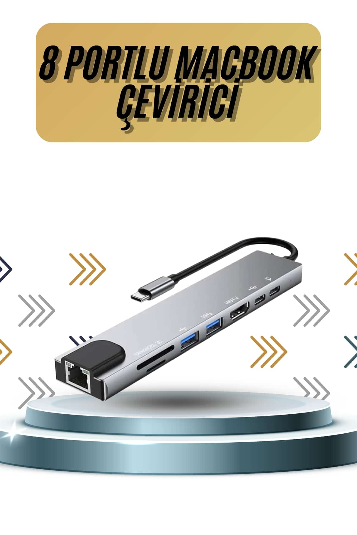 8 Portlu Macbook Çevirici Type C Hub SD TF USB Çoğaltıcı Ethernet - Lisinya