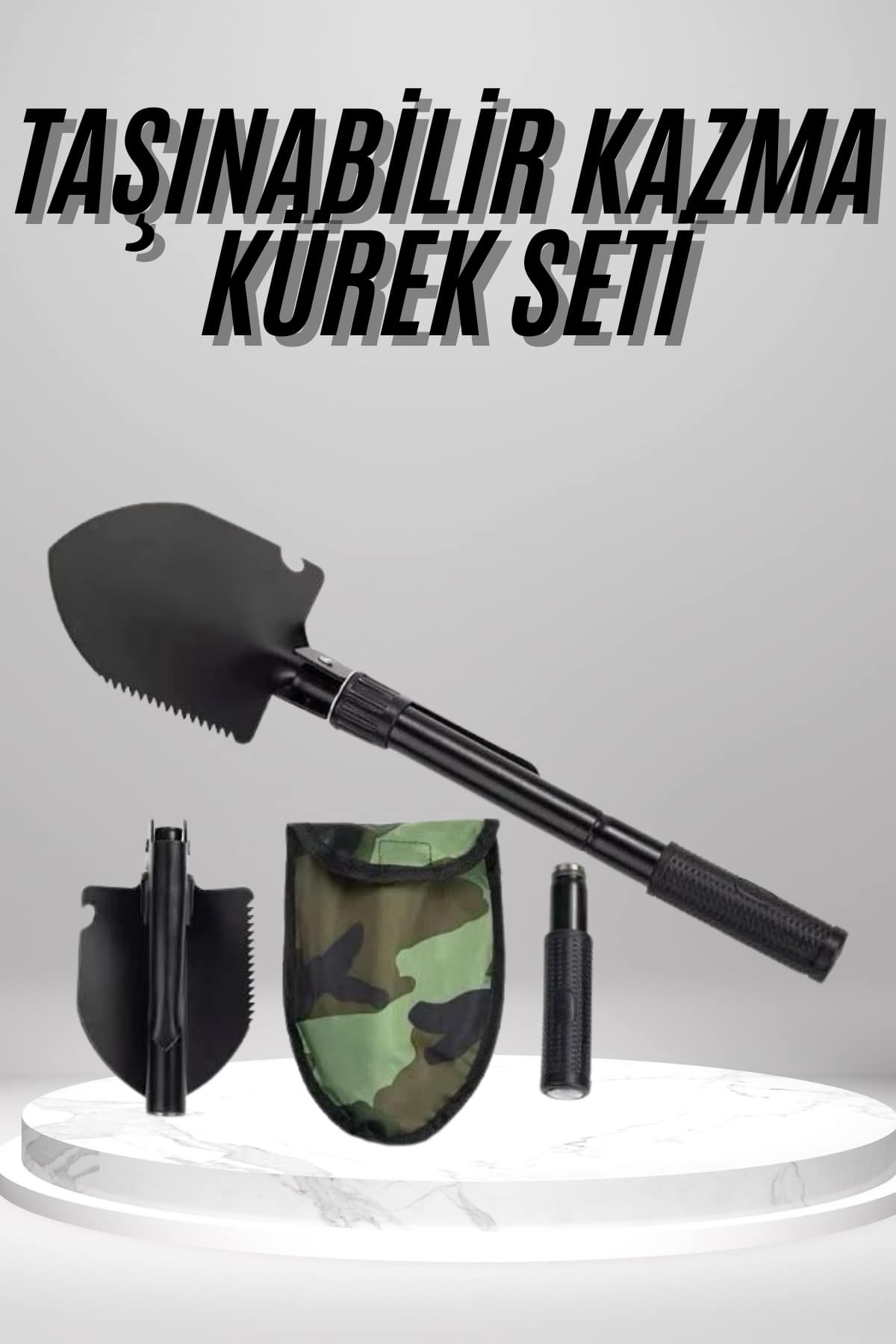 Pusulalı Katlanabilen Portatif Çantalı Mini Kazma Kürek Seti - Lisinya