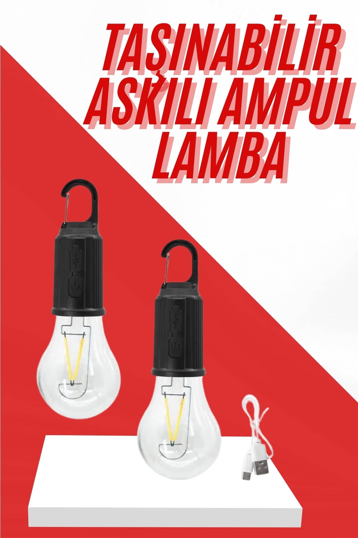 Şarjlı Aydınlatma Ampul Tasarımlı Ambians Işık Askılı Kamp Lambası - Lisinya