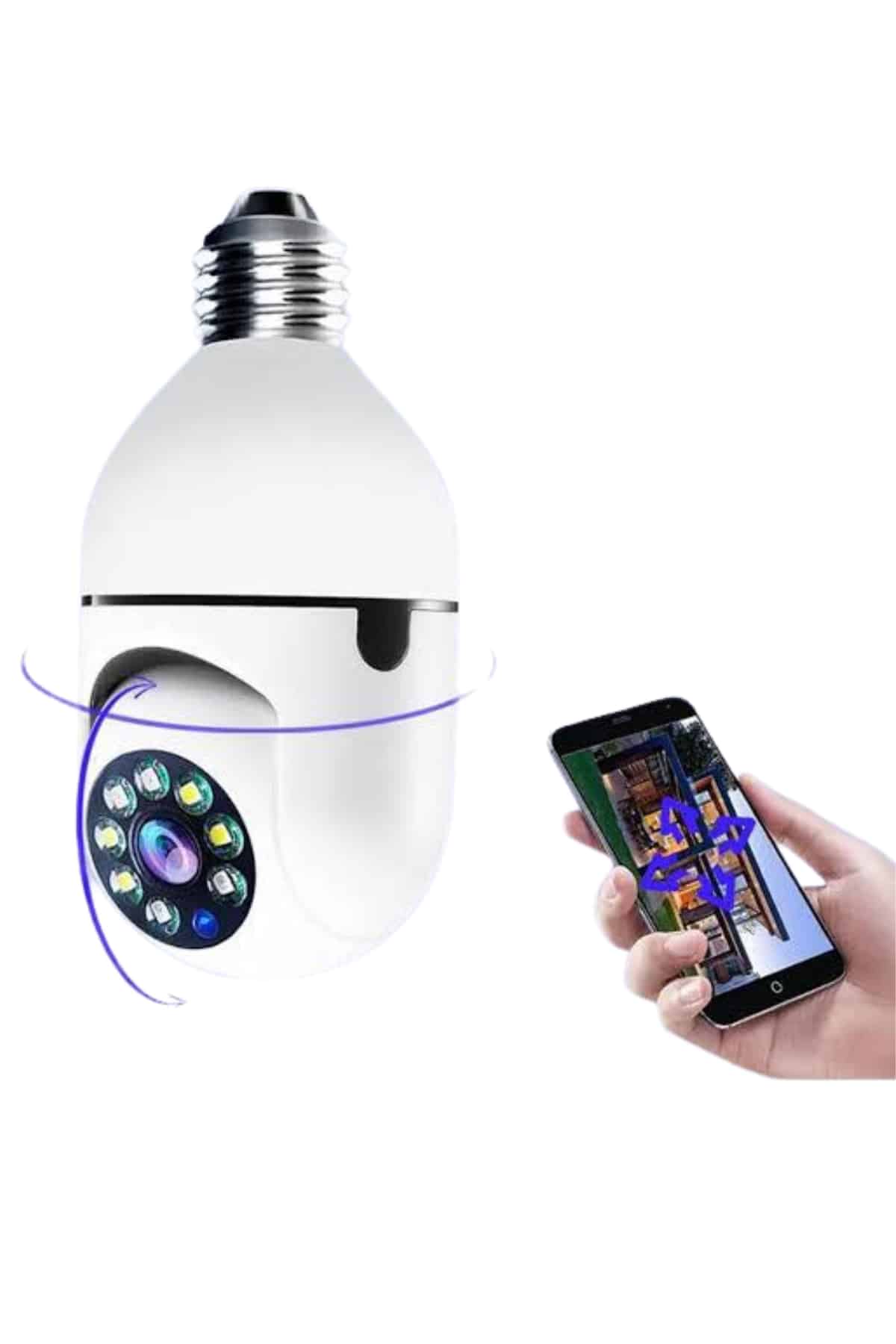 Wifi Güvenlik Kamerası 360 Derece Dönebilen Harekete Duyarlı Gece Görüşlü Ampul - Lisinya