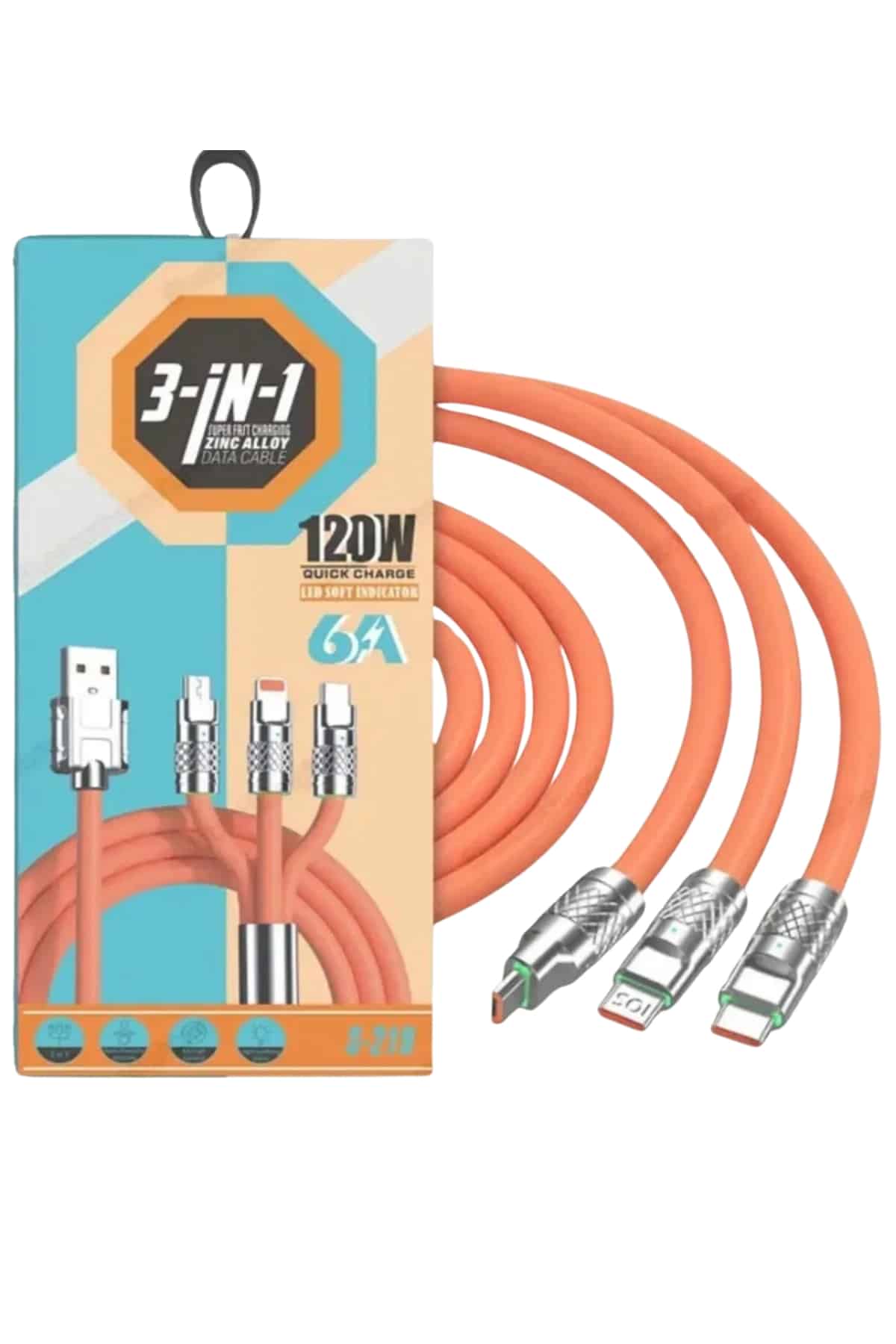 Çoklu Şarj Kablosu USB Type-C İOS Uyumlu 120W Hızlı Şarj Kablosu - Lisinya