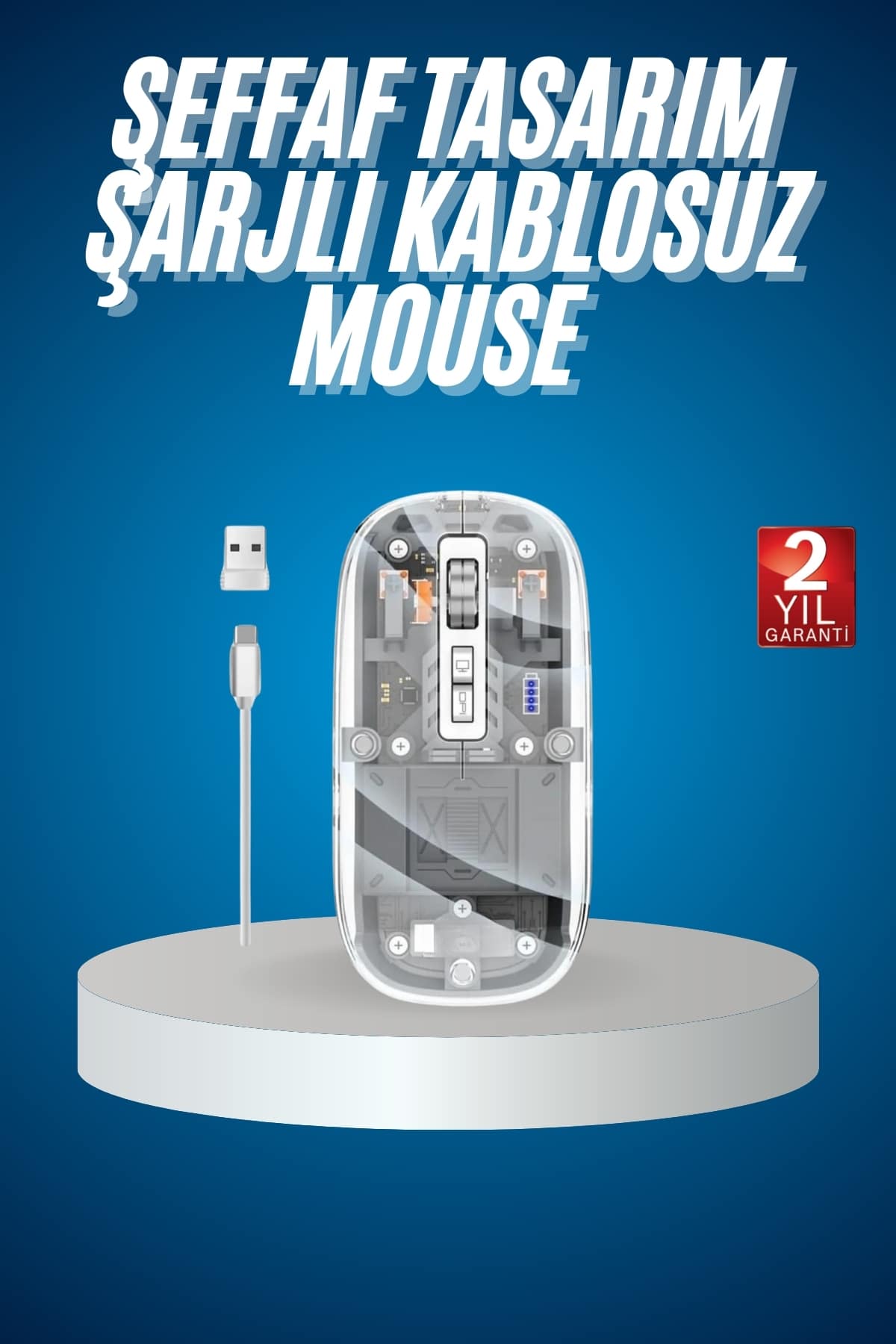 Sessiz Tıklama Çift Modlu Bluetooth Ve Alıcı Şeffaf Mouse Fare - Lisinya