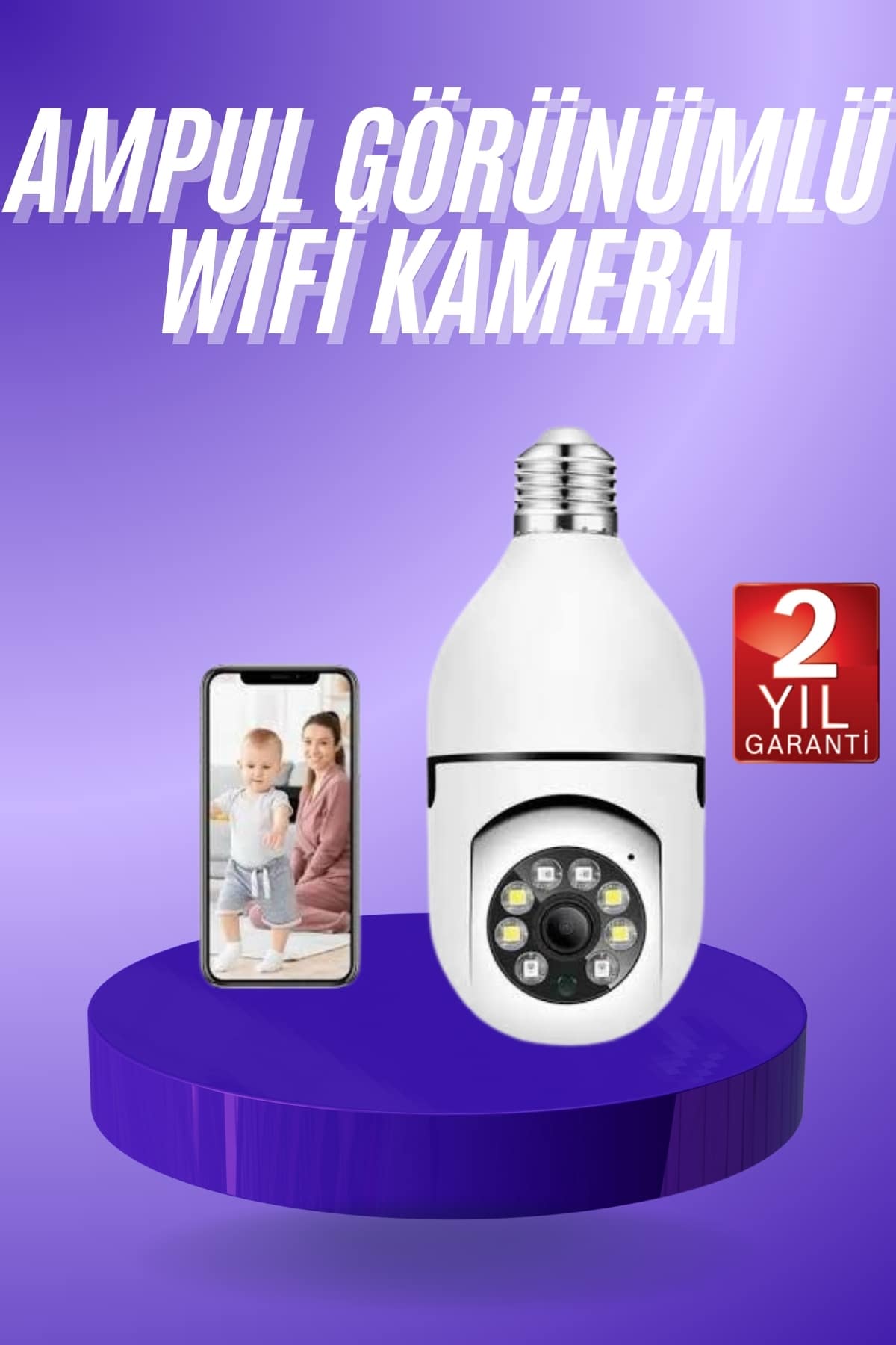 Güvenlik Kamerası Wi-Fi Özellikli 360 Derece Full Hd 1080p Ampül Kamera - Lisinya
