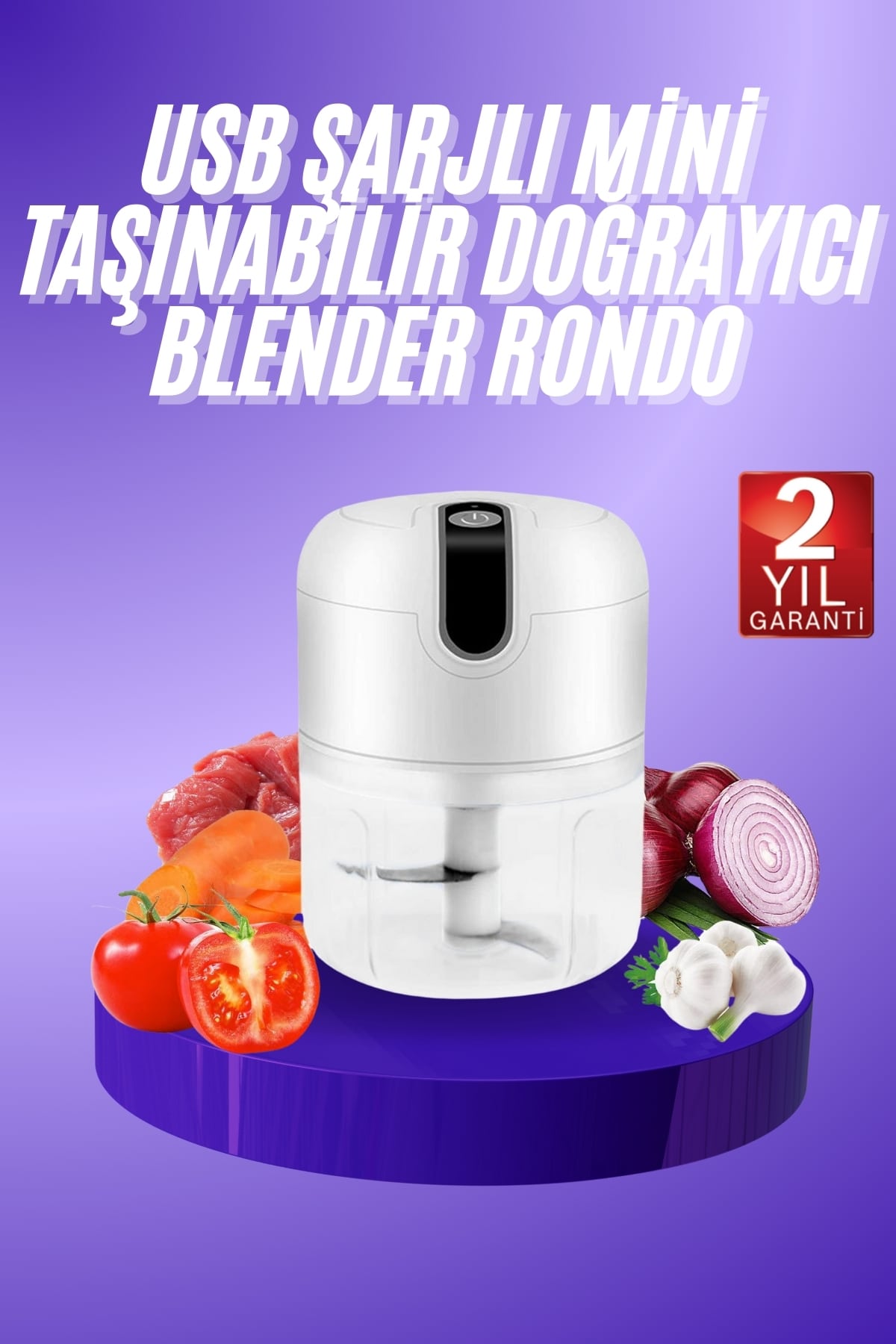 Rondo Doğrayıcı 250 ML Taşınabilir USB Şarjlı Pratik El Rondo Blender - Lisinya