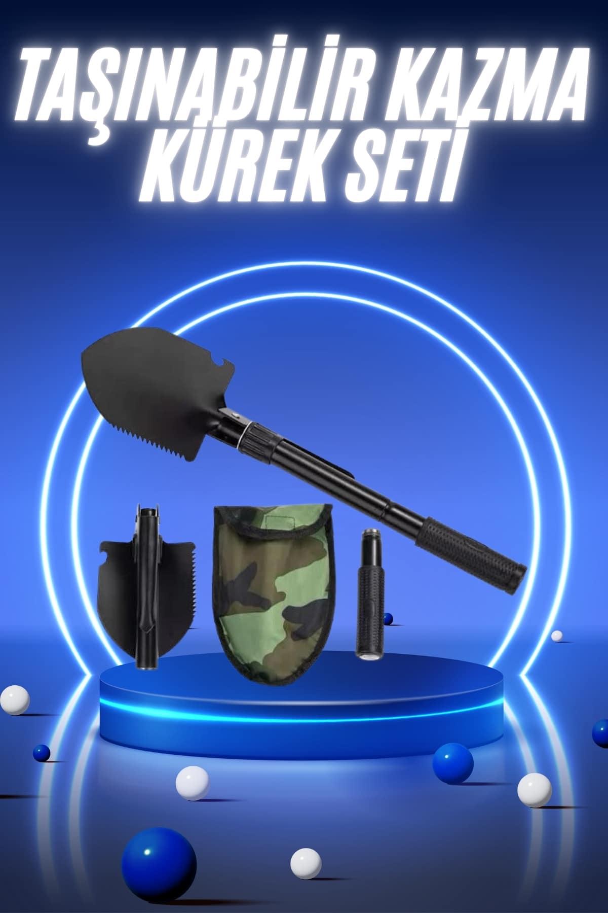 Pusulalı Katlanabilir Kazma Kürek Kamp Seti Kamp Küreği Portatif Çantalı - Lisinya