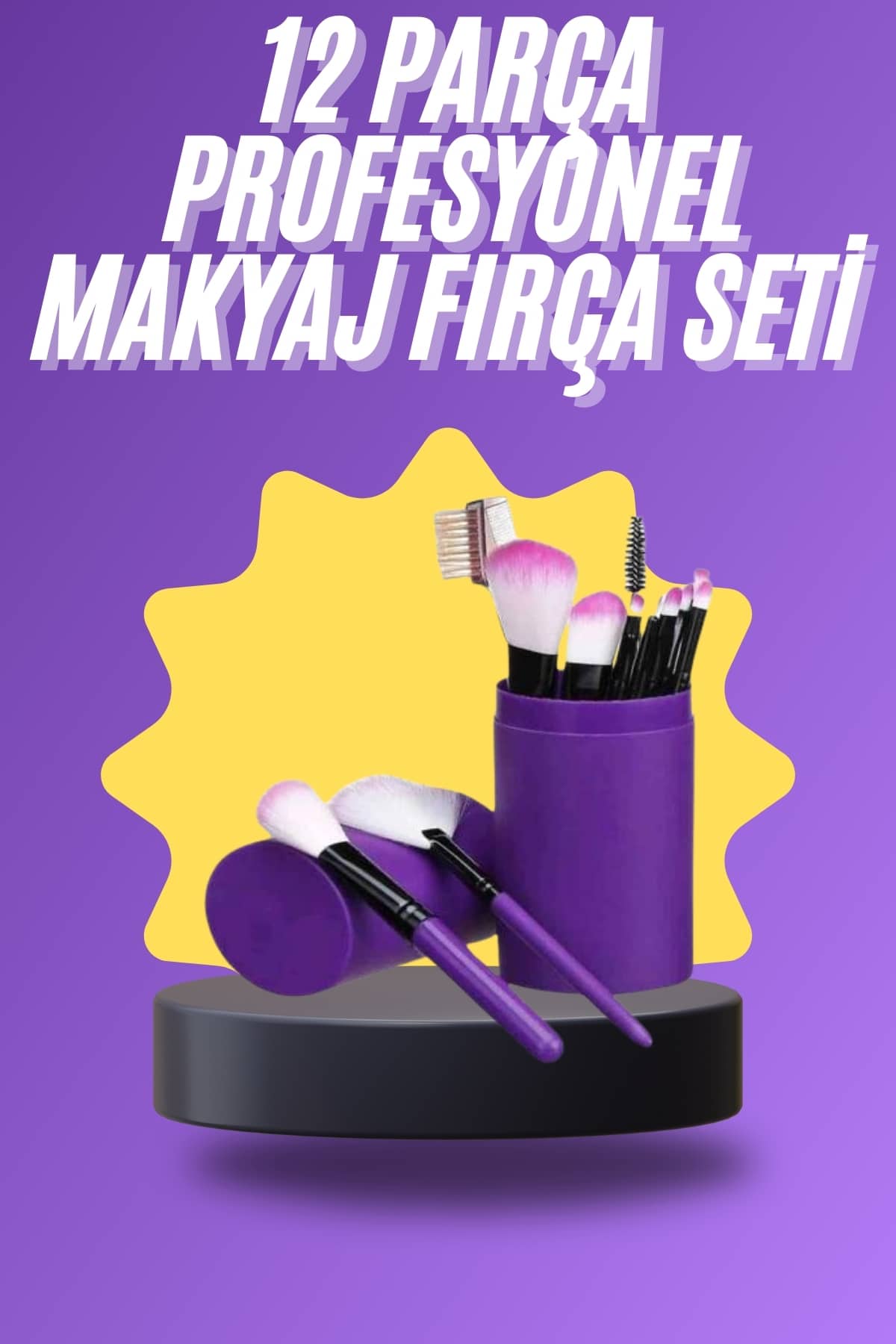 12 Parça Makyaj Fırça Seti Profesyonel Fondöten Allık Far Kontür Fırçası - Lisinya