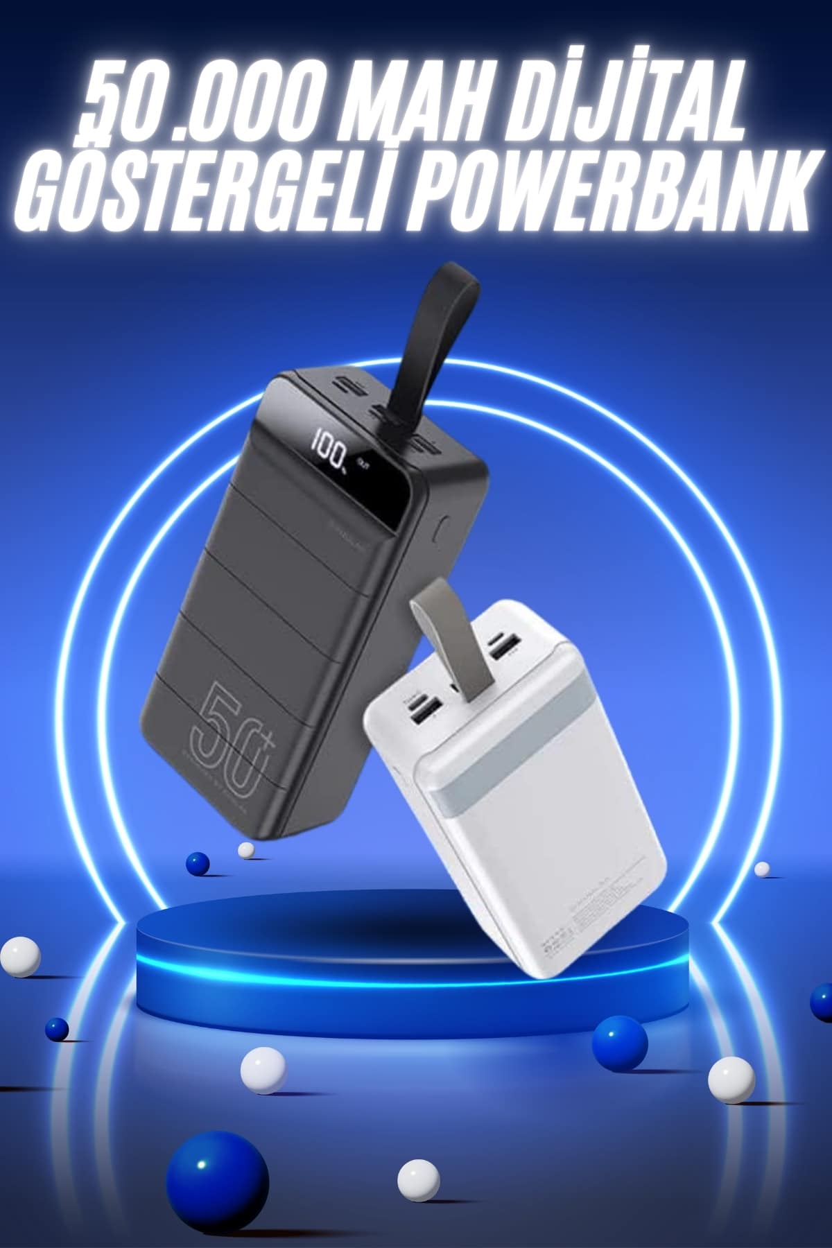 50.000 Mah Powerbank Turbo Hızlı Led Göstergeli Android İOS Uyumlu Taşınabilir Askılı - Lisinya