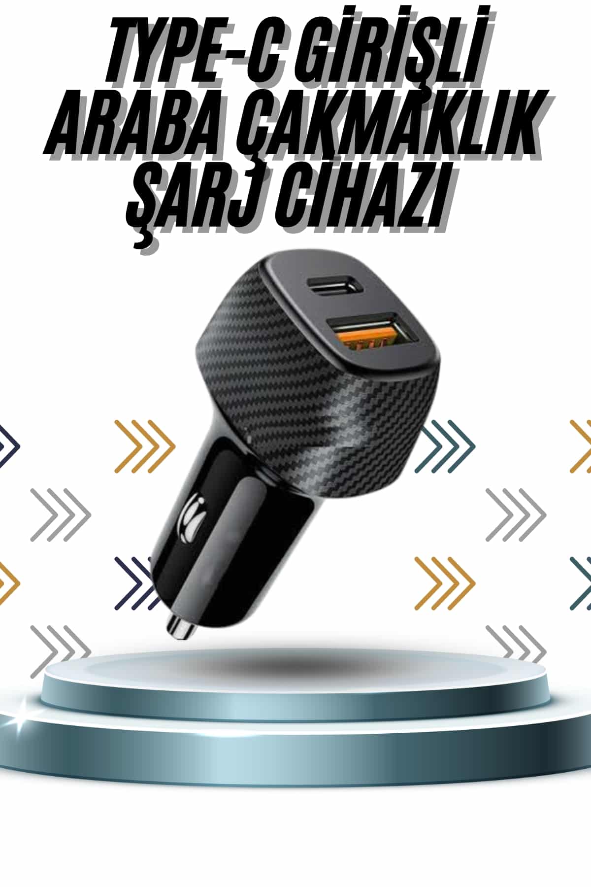 Hızlı Oto Şarj Cihazı 38W Çift Girişli HIzlı Şarj Oto Çakmaklık Type-C - Lisinya