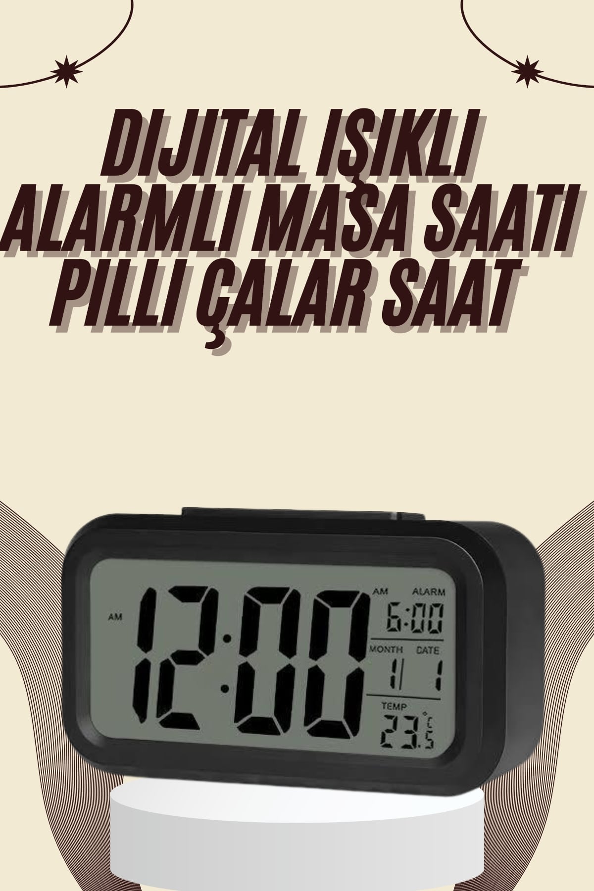 Dijital Masa Saati Termometreli Takvim Çalar Saat Led Ekran Pilli - Lisinya