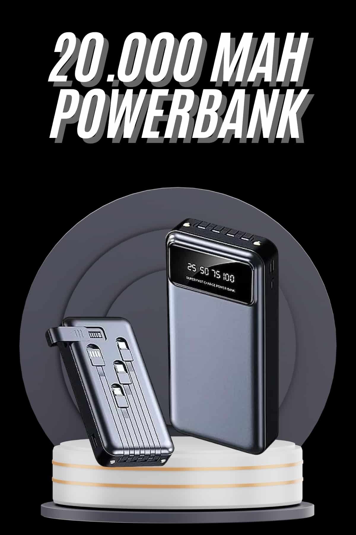 Hızlı Şarj Özellikli 20.000 Mah Dijital Göstergeli USB Girişli Android ve İOS Uyumlu Powerbank - Lisinya