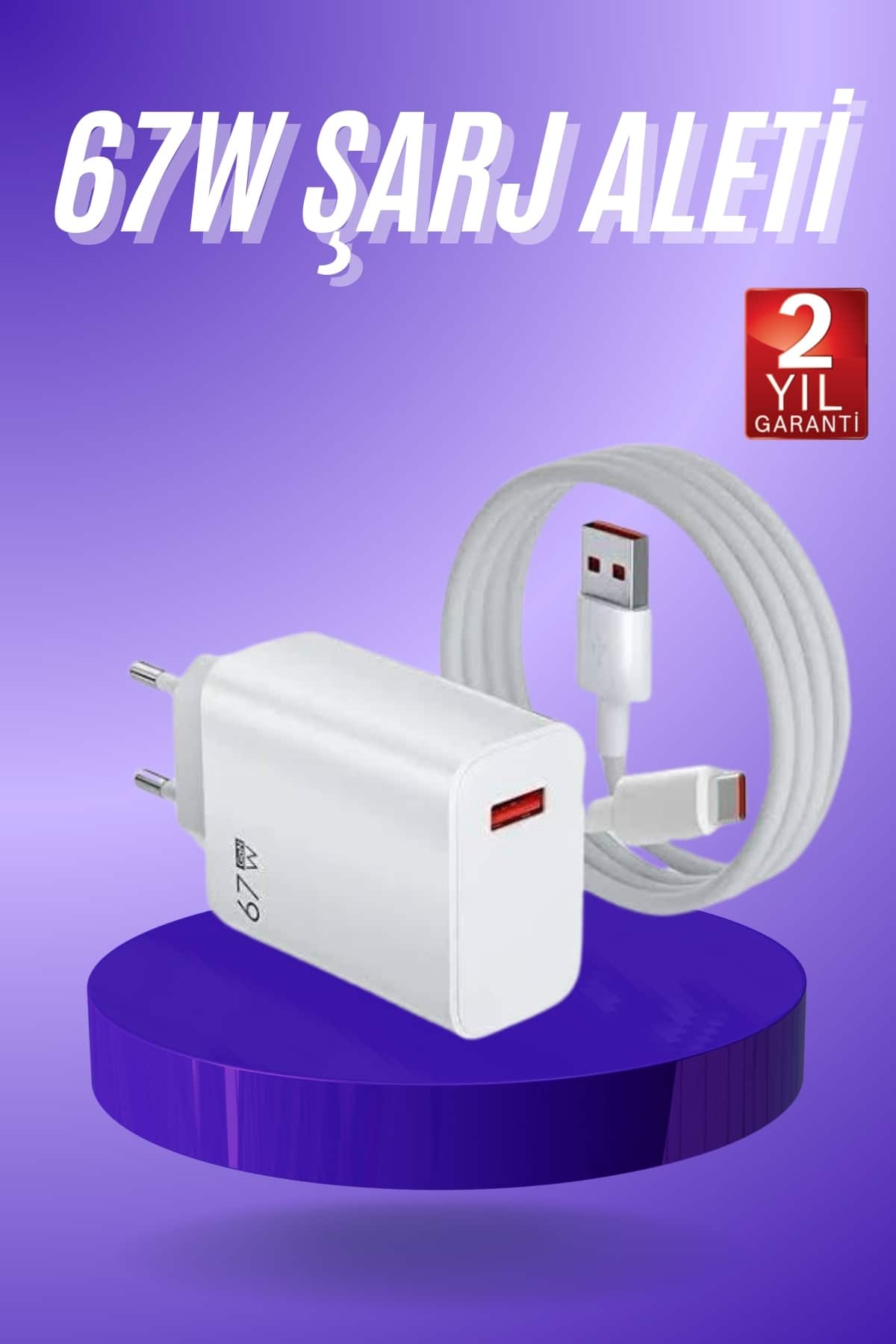 Beyaz Ultra Plus Hızlı Şarj Seti Şarj Adaptörü ve Kablosu 67W - Lisinya