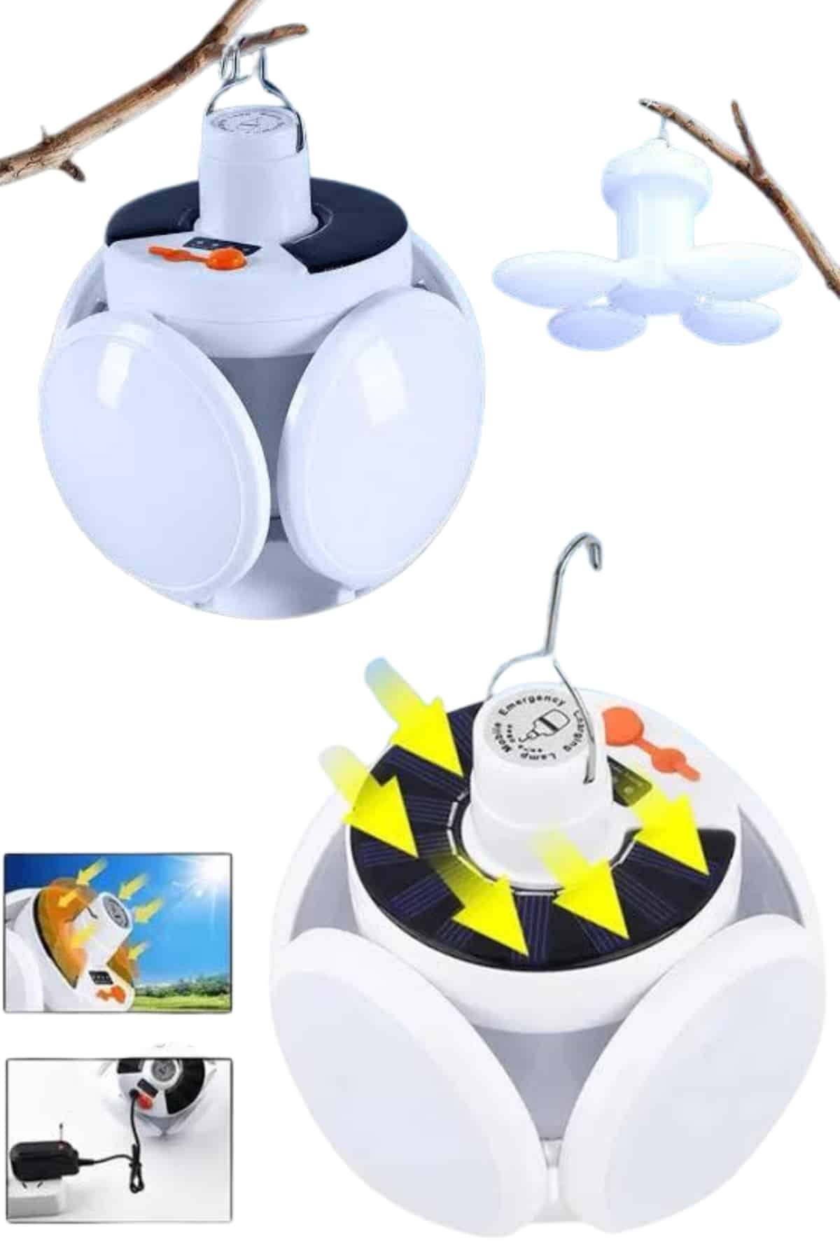 Katlanabilir Askılı Kamp Lambası 5 Kanatlı Pratik Güneş Enerjili - Lisinya