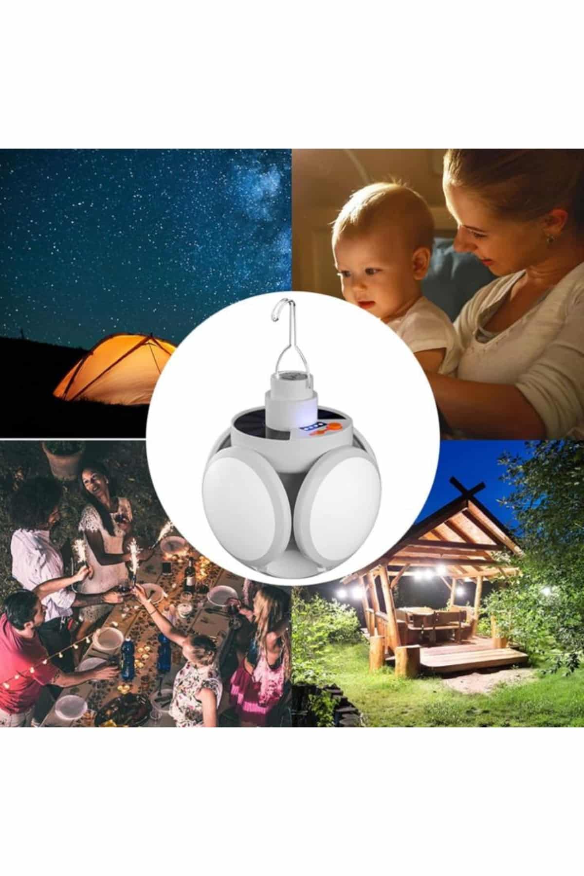 Katlanabilir Askılı Kamp Lambası 5 Kanatlı Pratik Güneş Enerjili - Lisinya