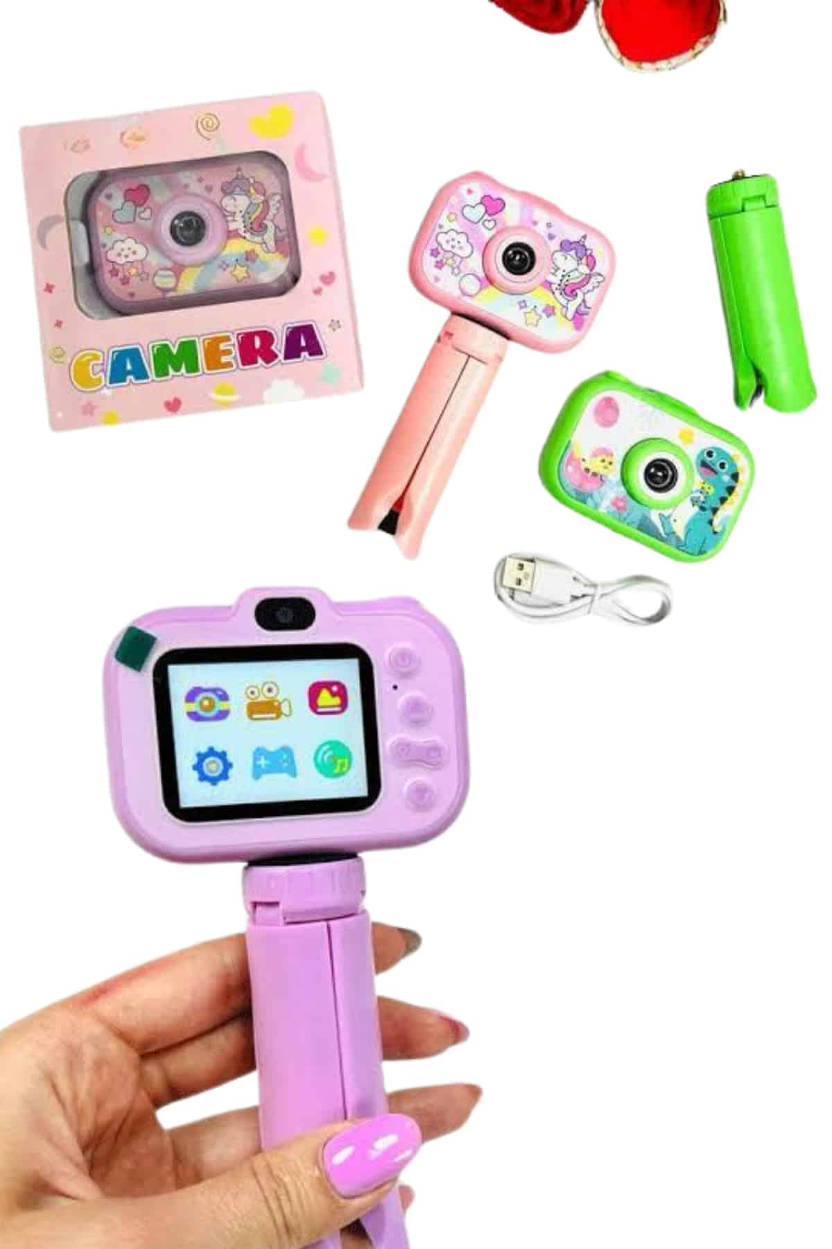 Çocuklara Özel Ayaklı Mini Fotoğraf Makinesi Dijital LCD Ekran - Lisinya