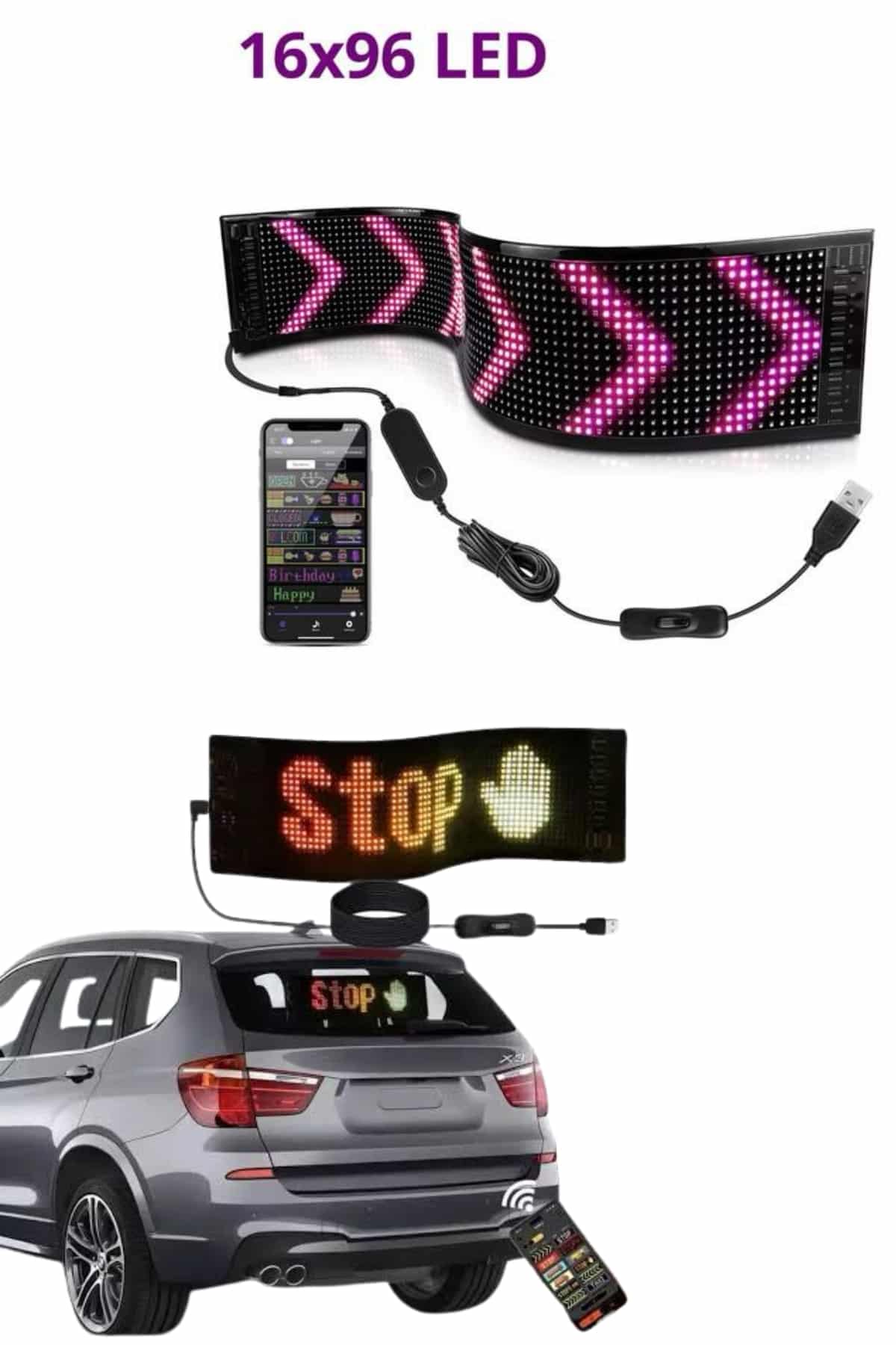 Cama Yapışan En Büyük Boy 16X96 Telefon Kontrollü Led Ekran Digital Araba Yazısı - Lisinya Cama Yapışan En Büyük Boy 16X96 Telefon Kontrollü Led Ekran Digital Araba Yazısı - Lisinya