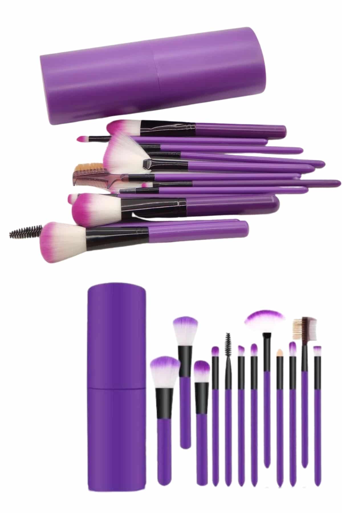 12 Parça Makyaj Fırça Seti Profesyonel Fondöten Allık Far Kontür Fırçası - Lisinya