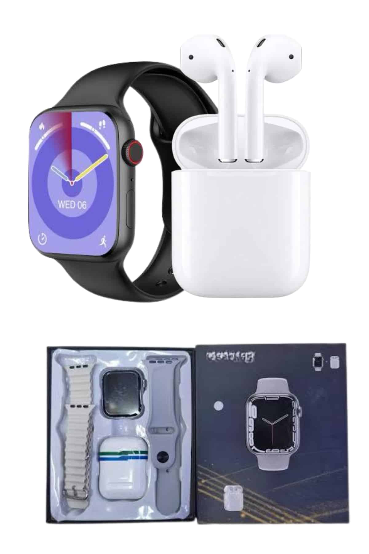 Akıllı Saat Gümüş Kasa Bluetooth Kulaklık Hediyeli Çok Fonksiyonlu İkili Set - Lisinya