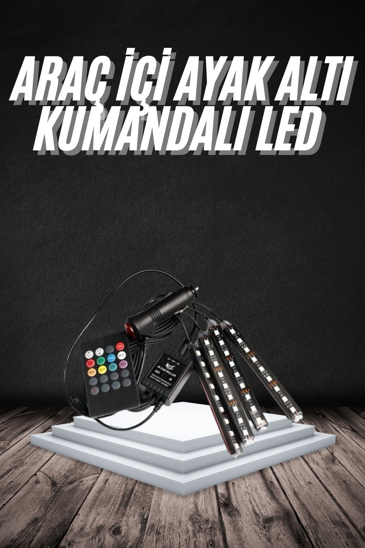 RGB Işıklı Araç İçi Aydınlatma Kumandalı 12'li Led Işık Renk Değiştirebilen - Lisinya