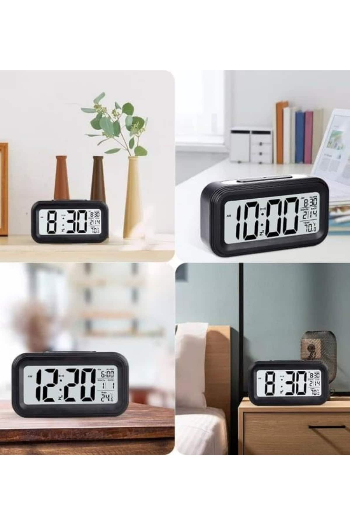 Işıklı Dereceli Masa Ofis Saati Alarmlı Termometre Takvim Çalar Saat - Lisinya