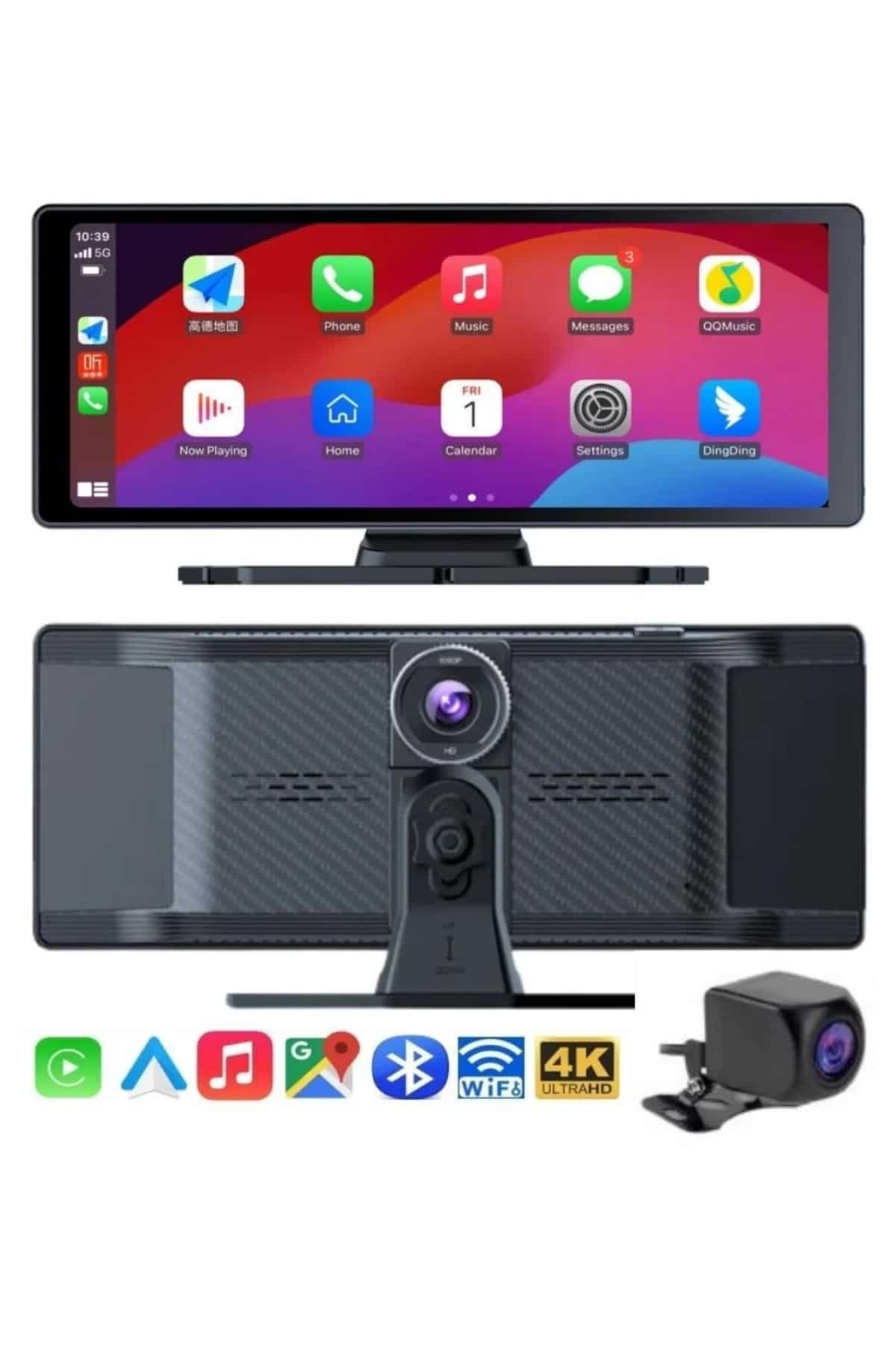 4K Ultra Araç İçi Ön ve Arka Kameralı Ekran HD 2 Kameralı Torpido Üstü Araç Multimedya - Lisinya