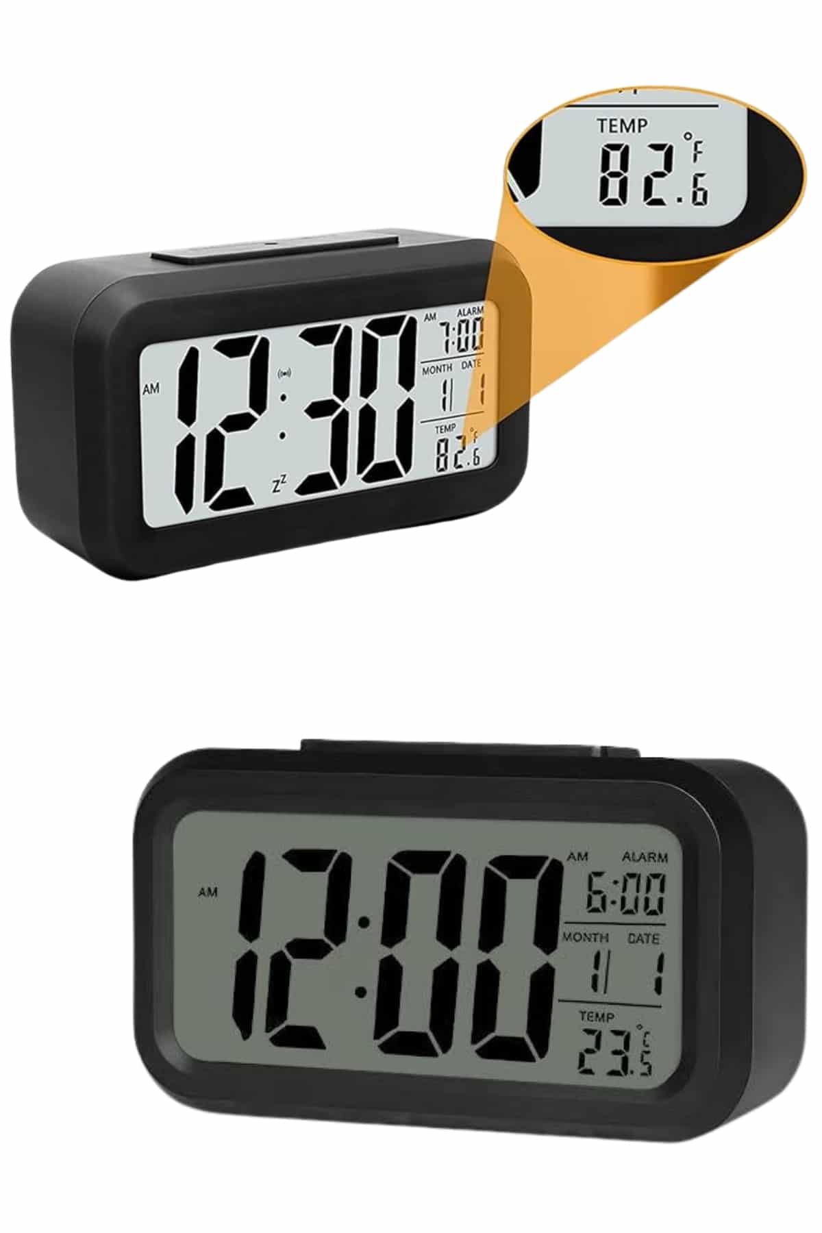 Işıklı Dereceli Masa Ofis Saati Alarmlı Termometre Takvim Çalar Saat - Lisinya