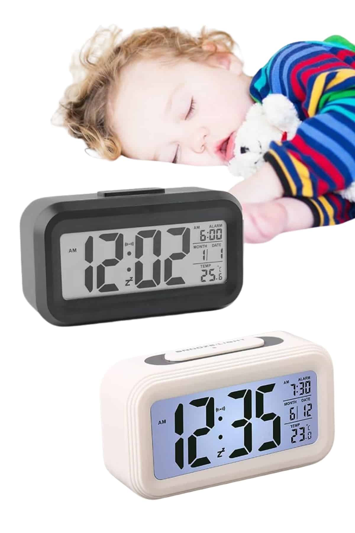 Gece Dijital Masa Saati Dijital Alarmlı Led Ekran Pilli Çalar Saat - Lisinya