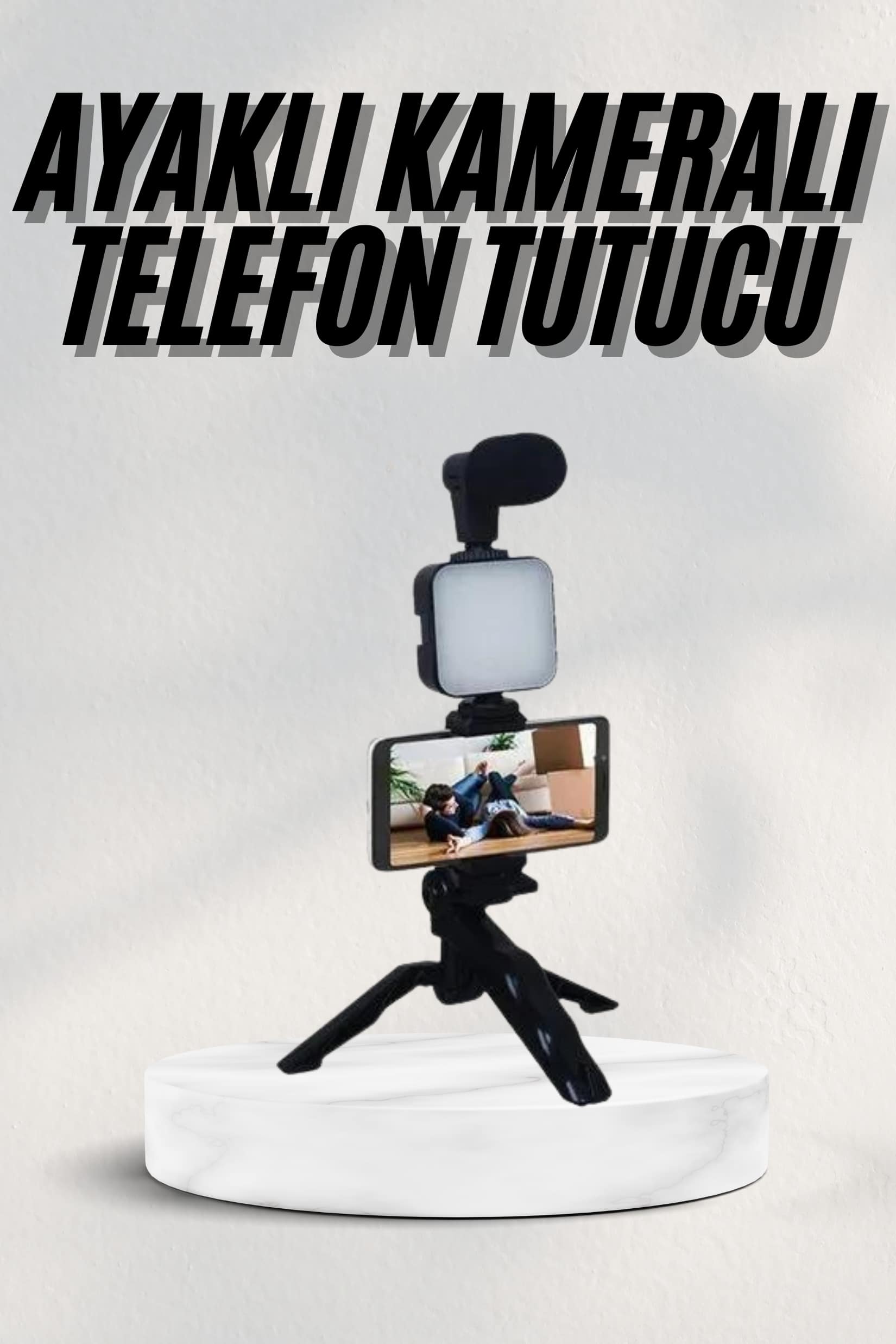 Telefon Tutucu Led Işıklı Kumandalı Mikrofon Telefon Vlog Video Kayıt - Lisinya