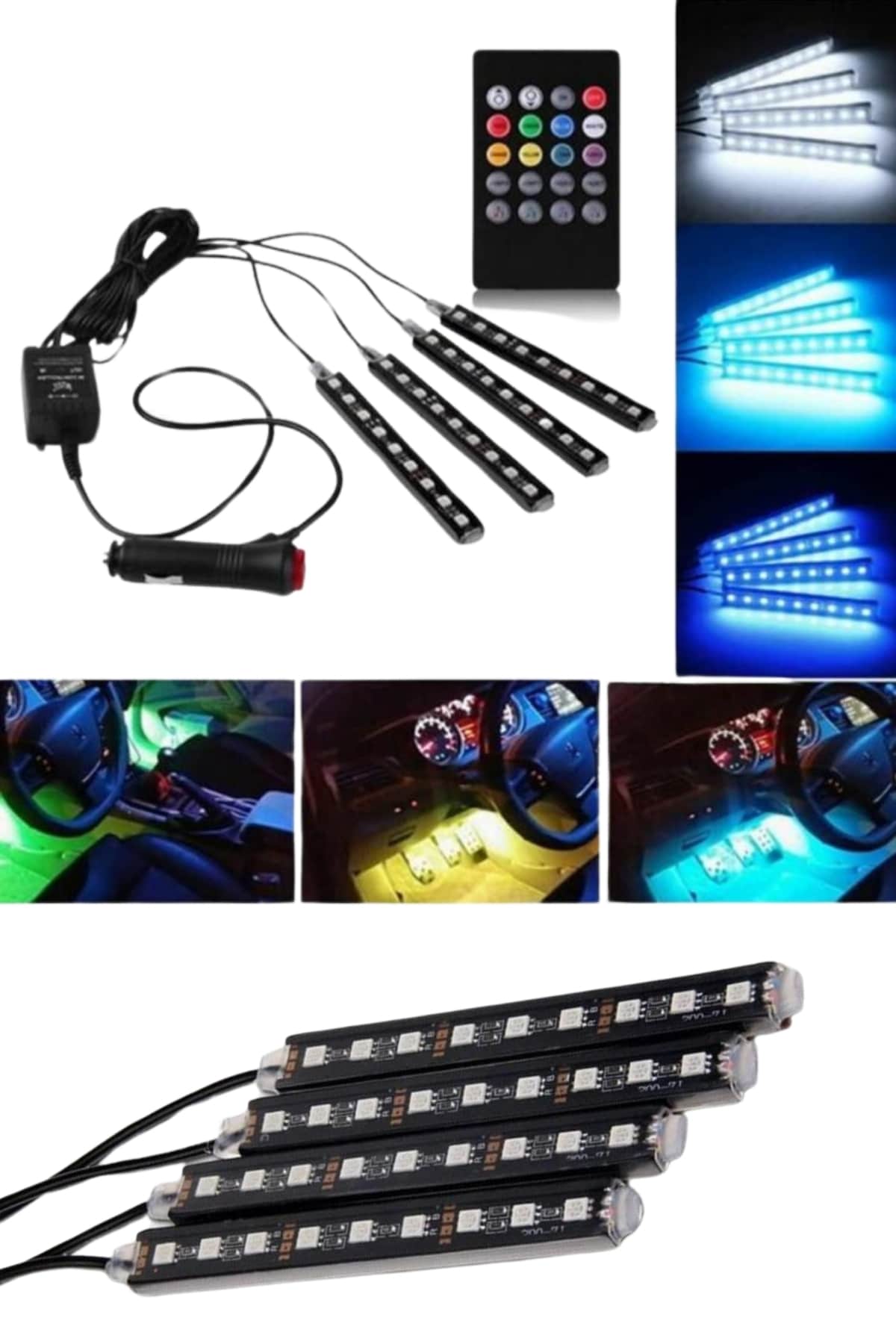 Araç İçi Ayak Altı 12'li Şerit Led Işık Uzaktan Kumandalı RGB Işıklı Ses ve Müziğe Duyarlı - Lisinya