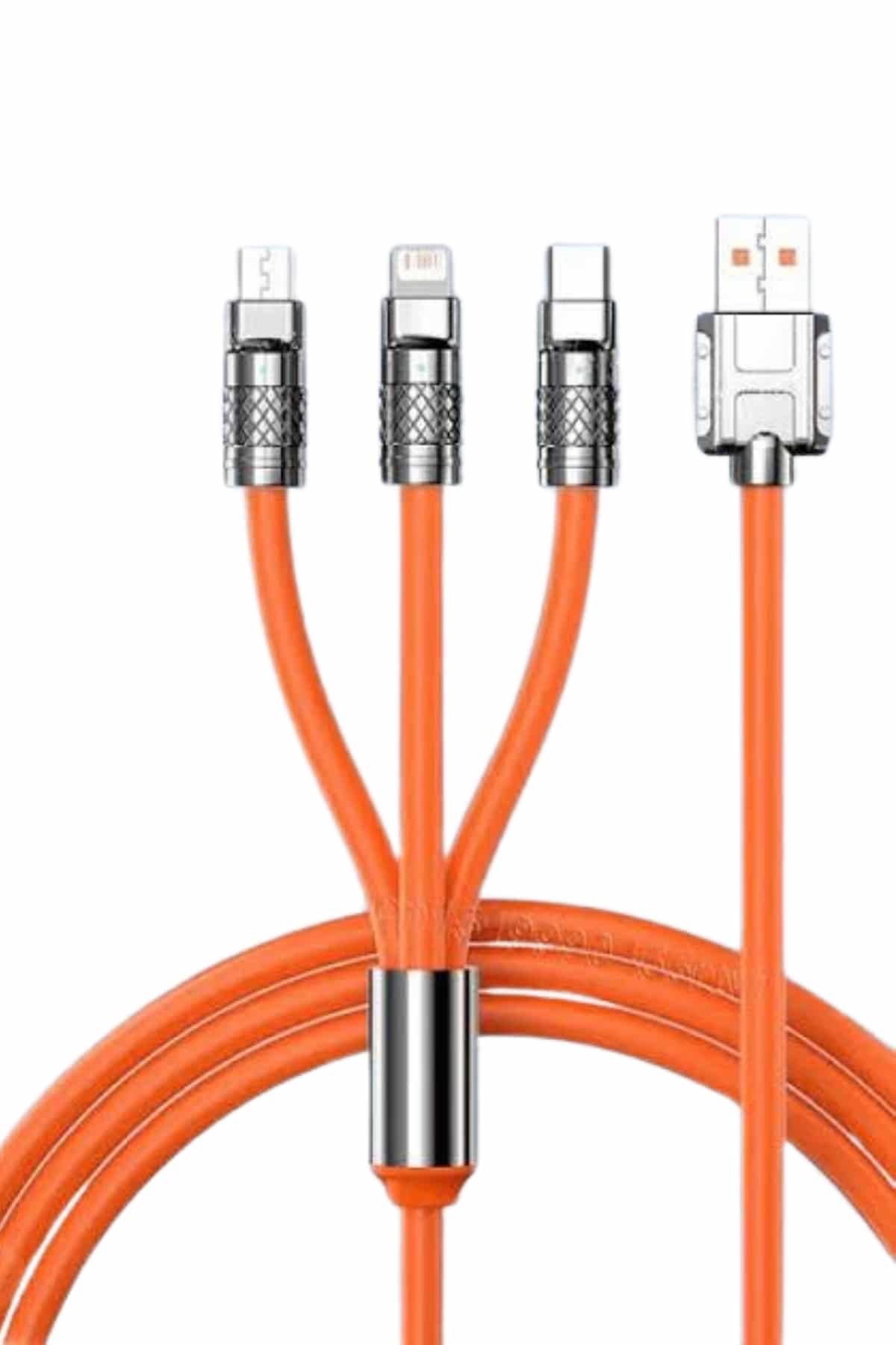 120W Silikon Metal Uçlu LED Işıklı 3 In1 Şarj Kablosu 1.2m - Lisinya 120W Silikon Metal Uçlu LED Işıklı 3 In1 Şarj Kablosu 1.2m - Lisinya