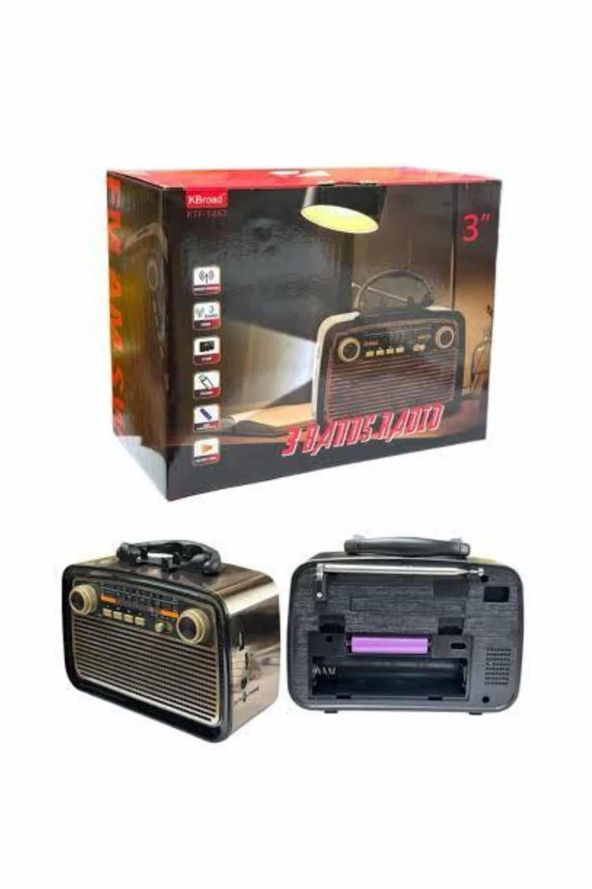 Nostalji Radyo Bluetooth Hoparlör USB-SD Kart Giriş Led Fener Işıklı Bataryalı Pilli - Lisinya