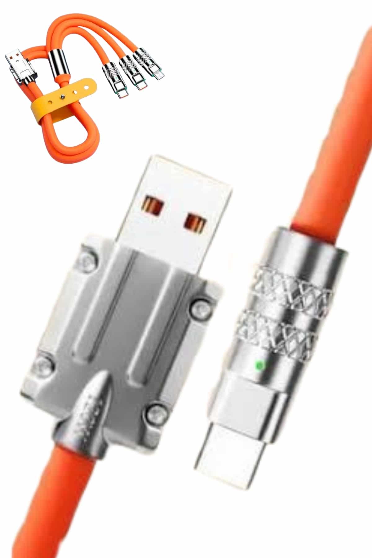 120W Silikon Metal Uçlu LED Işıklı 3 In1 Şarj Kablosu 1.2m - Lisinya 120W Silikon Metal Uçlu LED Işıklı 3 In1 Şarj Kablosu 1.2m - Lisinya