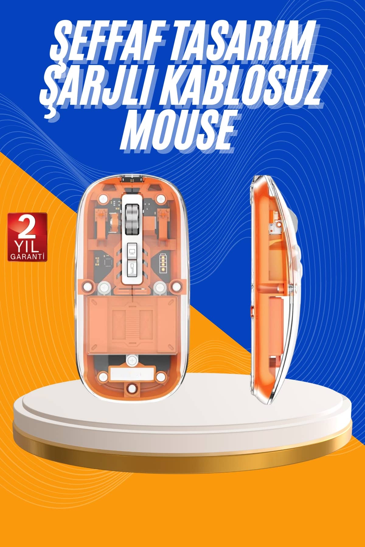 Mouse Fare Kablosuz Mouse Fare Şarjlı Bluetooth Sessiz 5 Tuşlu Şeffaf - Lisinya