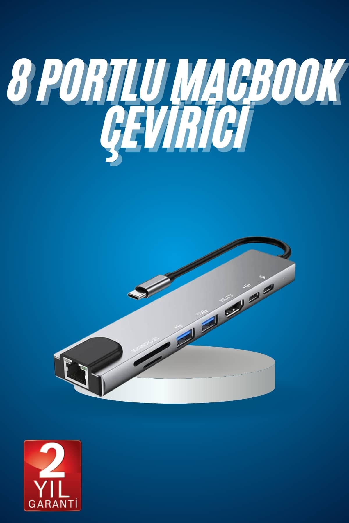 8 Port Çoklayıcı Macbook Ile Uyumlu Çoğaltıcı Type-C dönüştürücü TF SD kart - Lisinya