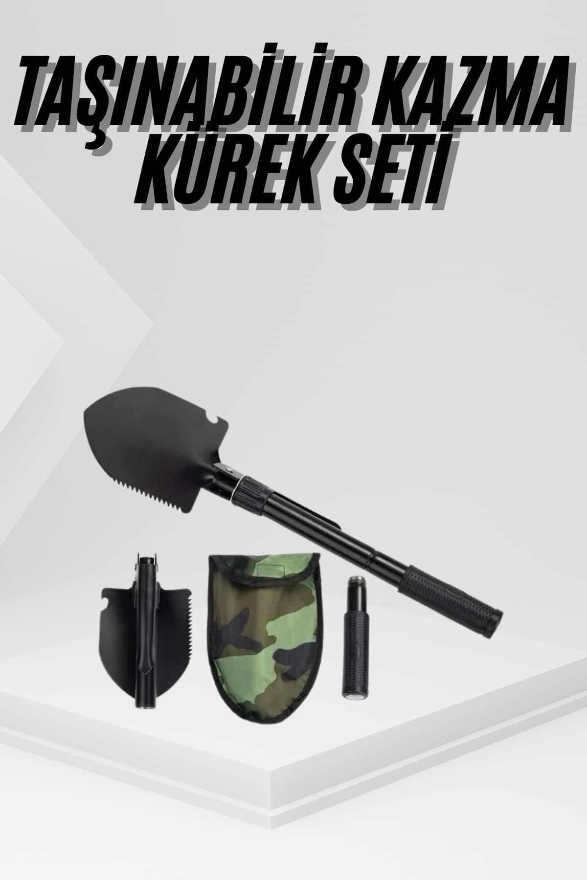 Katlanır Portatif Kazma Kürek Seti Portatif Çelik Taşıma Çantalı Pusulalı - Lisinya
