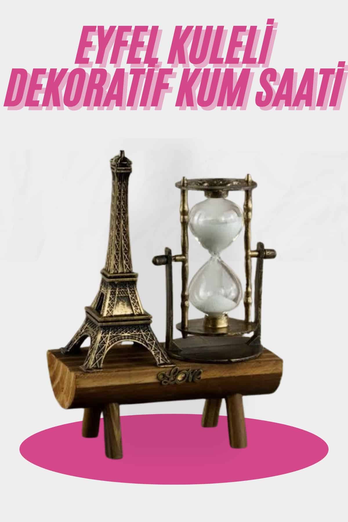 Eyfel Kulesi Tasarımlı Kum Saati Kristalleştirilmiş Kum Saati Dekoratif Ahşap Görünümlü - Lisinya