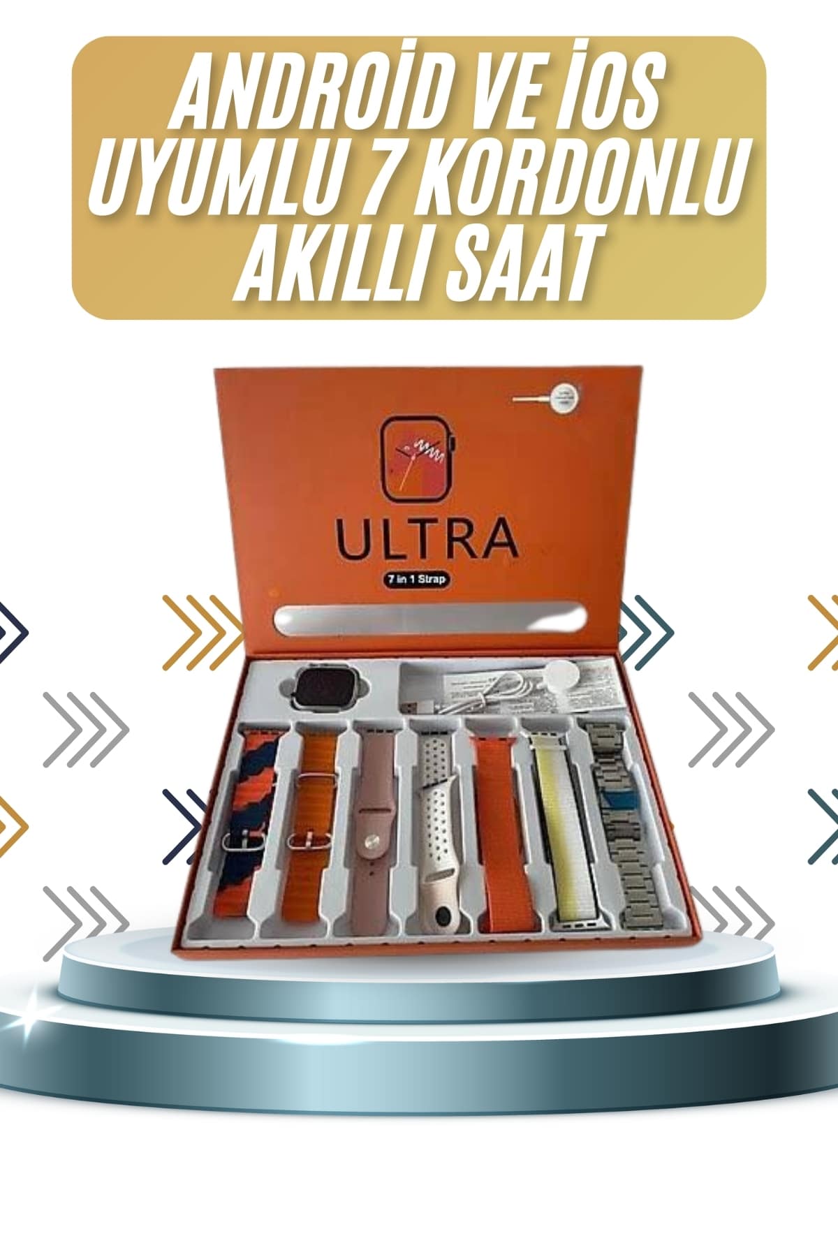 7 Kordonlu Akıllı Saat Plastik Kordon Hasır Kordon Çelik Kordon - Lisinya