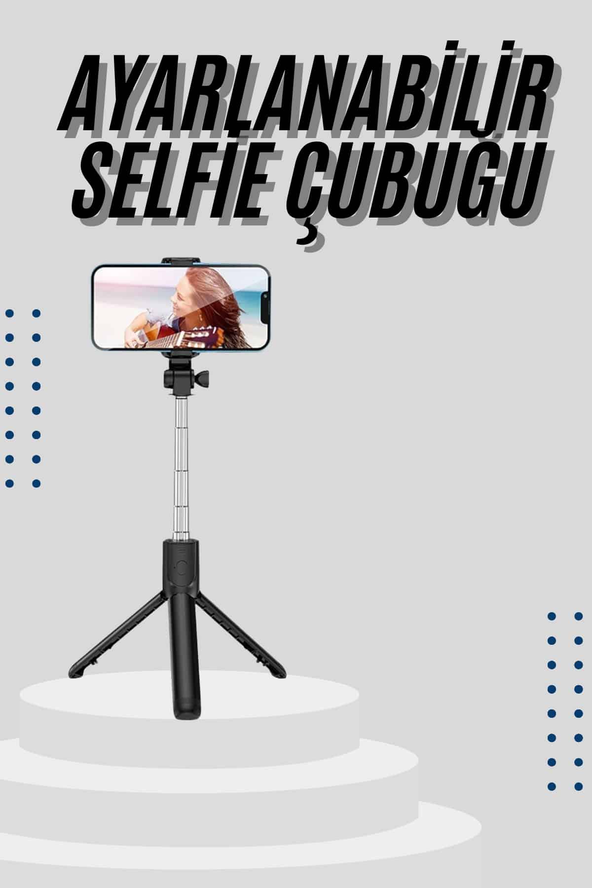 Tripod Selfie Çubuğu Bluetooth Kumandalı Kablosuz Led Işıklı - Lisinya