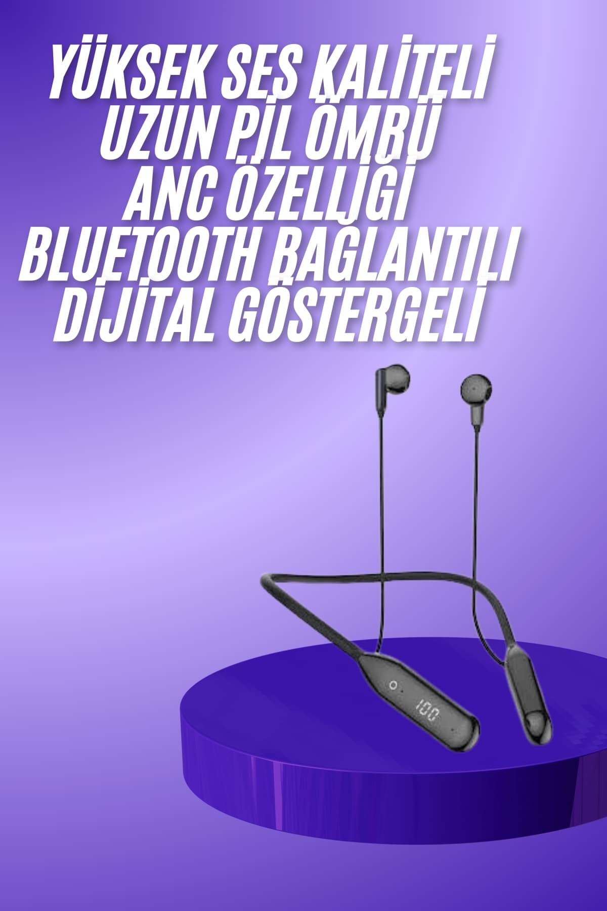 100 Saat Kablolu Boyun Askılı Dijital Göstergeli Bluetooth Kulaklığı - Lisinya 100 Saat Kablolu Boyun Askılı Dijital Göstergeli Bluetooth Kulaklığı - Lisinya
