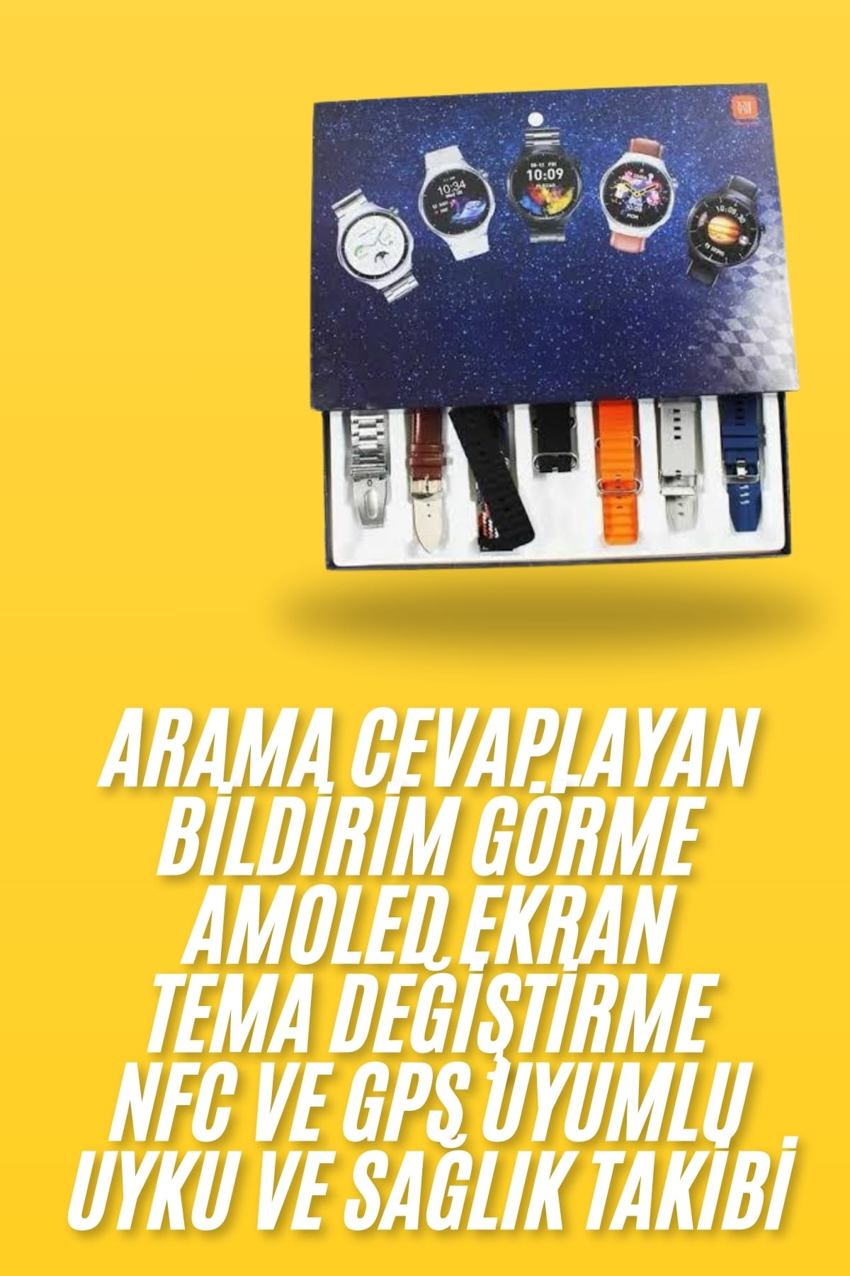 7 Kordonlu Akıllı Saat Siyah Kasa Dokunmatik Ekran Uyku ve Sağlık Takibi - Lisinya