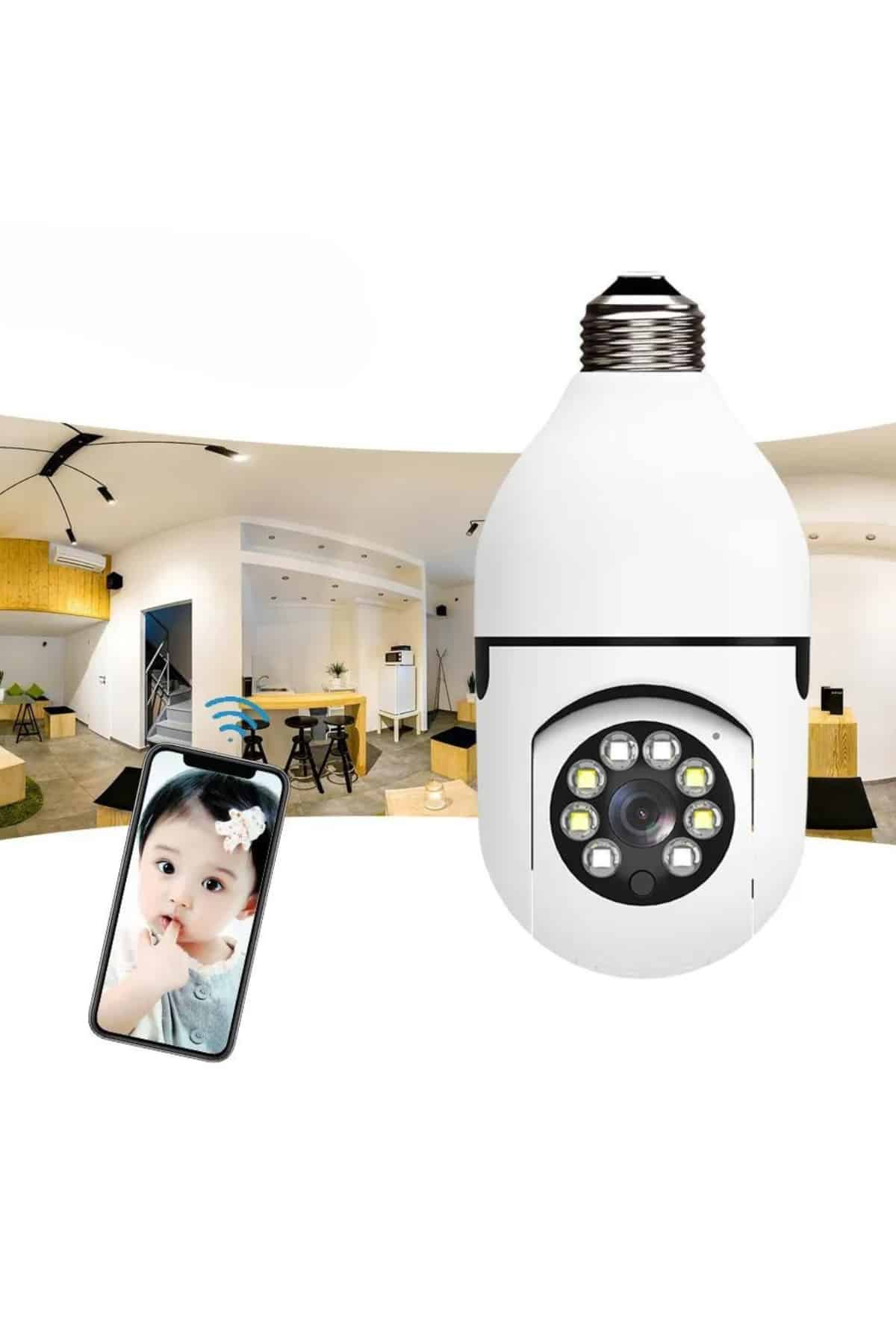 Wifi Güvenlik Kamerası 360 Derece Dönebilen Harekete Duyarlı Gece Görüşlü Ampul - Lisinya