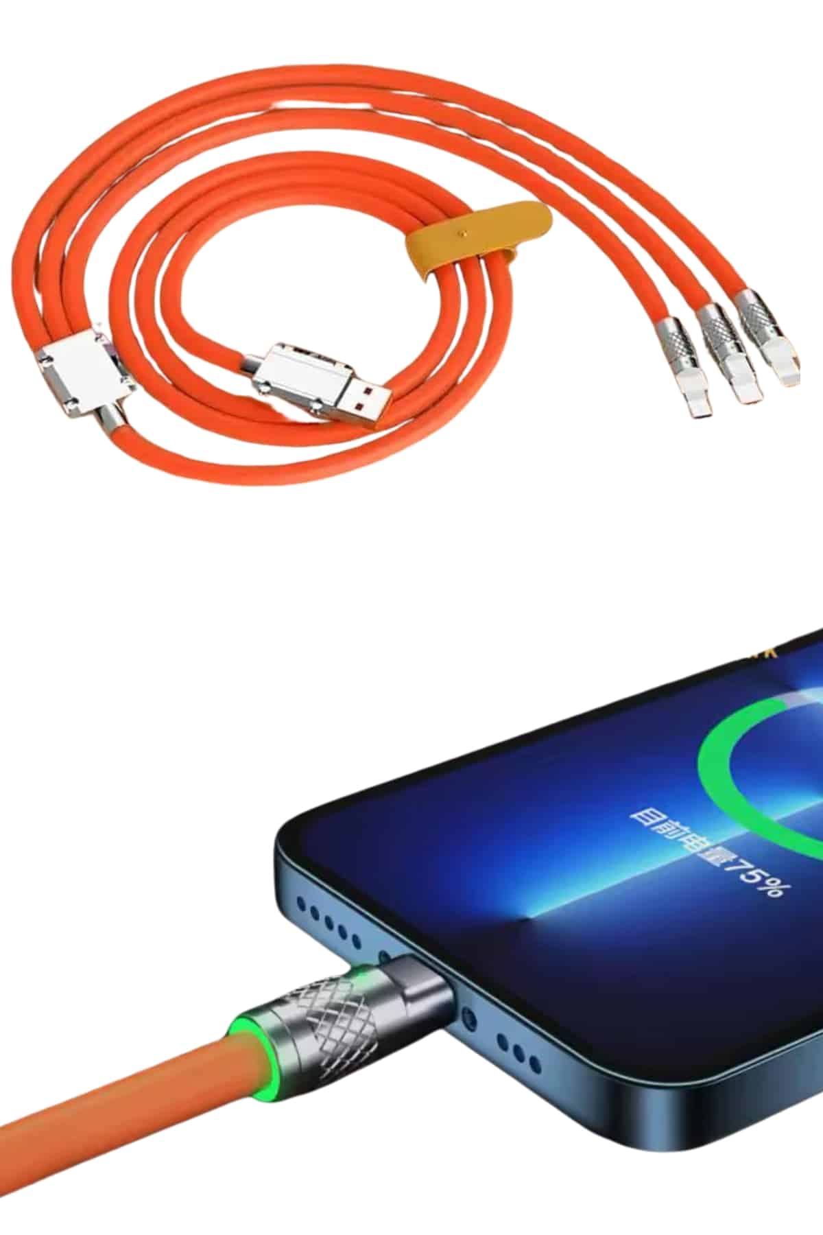 Çoklu Şarj Kablosu USB Type-C İOS Uyumlu 120W Hızlı Şarj Kablosu - Lisinya