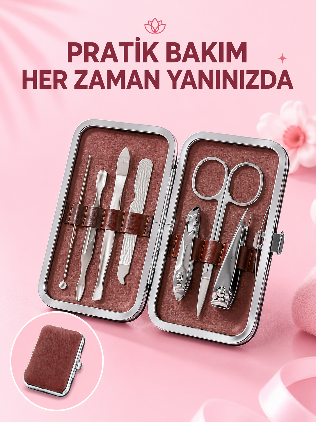 Çantalı 7 Parça Manikür Pedikür Seti Tırnak Makası Cımbız Törpü - Lisinya