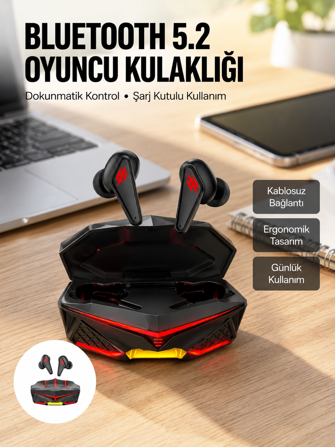 Profesyonel TWS Işıklı Kablosuz Bluetooth Kulaklık Oyuncu Kulaklığı - Lisinya Profesyonel TWS Işıklı Kablosuz Bluetooth Kulaklık Oyuncu Kulaklığı - Lisinya