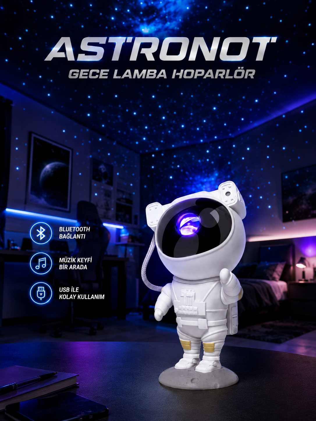 Projeksiyon Astronot Lamba Speaker Sevimli Astronot Bluetooth Hoparlör - Lisinya Projeksiyon Astronot Lamba Speaker Sevimli Astronot Bluetooth Hoparlör - Lisinya